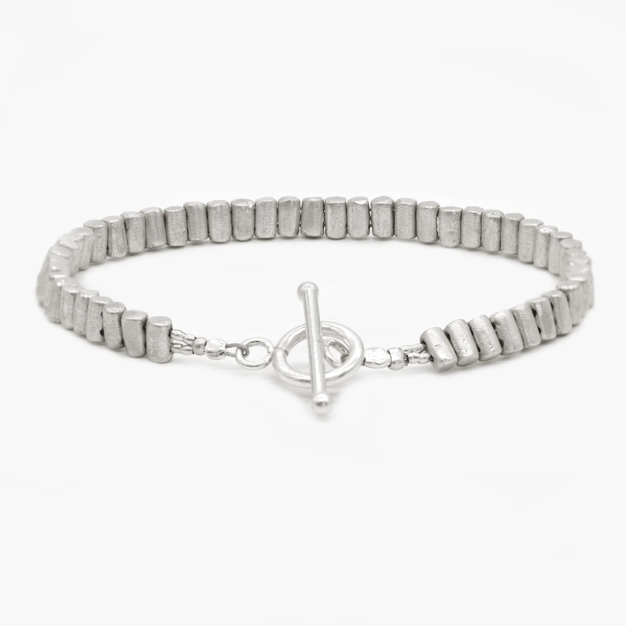 6mm Sterling Silver Tube Beads Bracelet