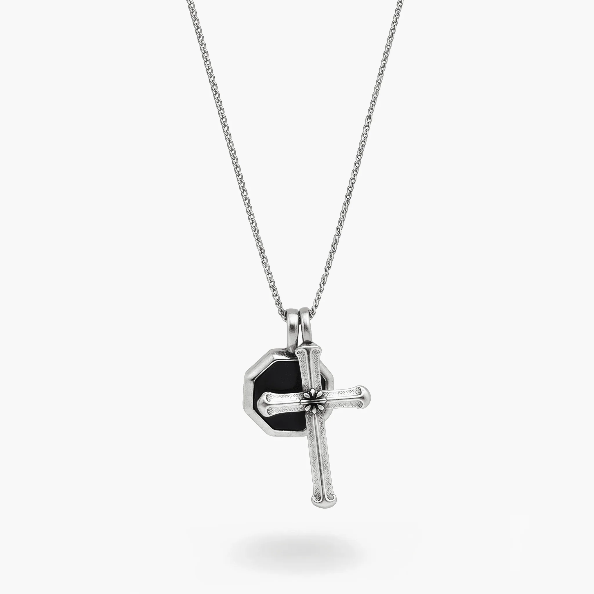 Antique Silver "Francis" Necklace (Matte Onyx)