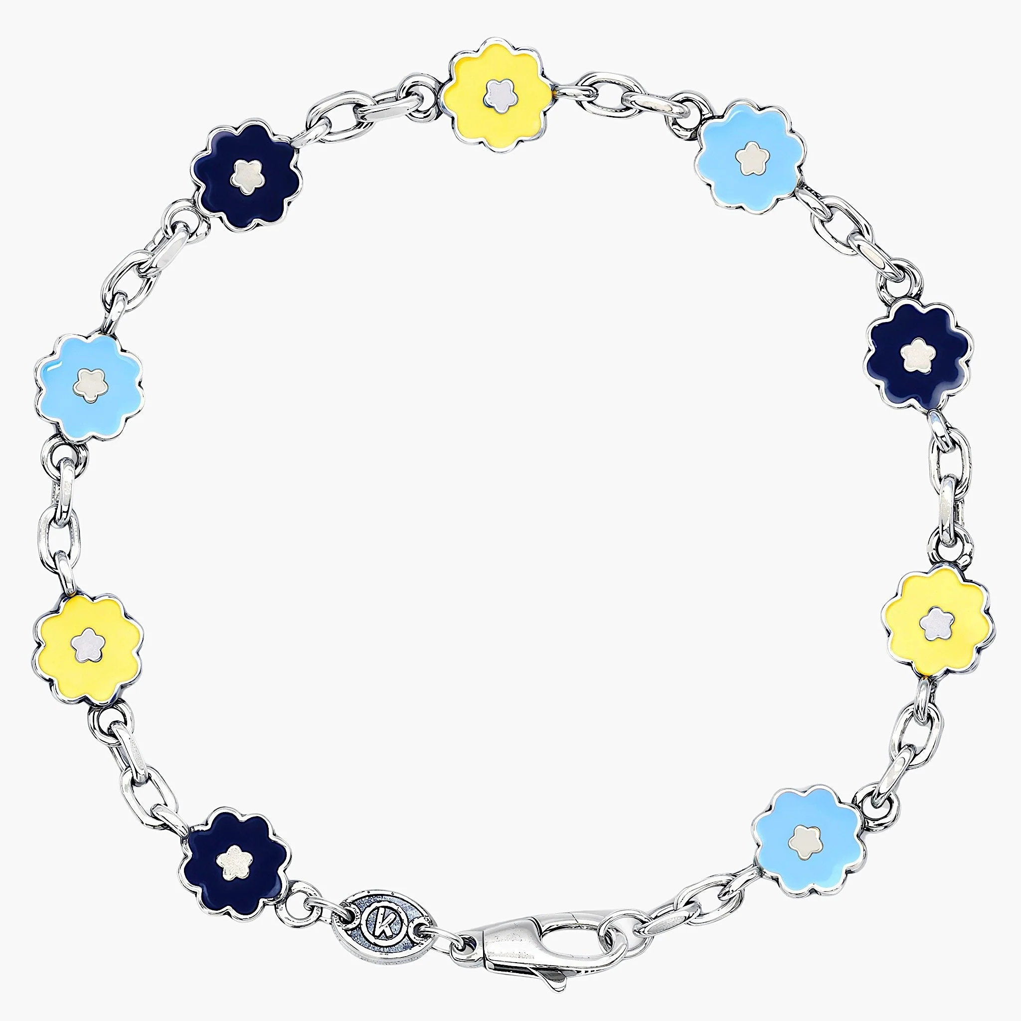 Assorted Flowers Sterling Silver Chain Bracelet