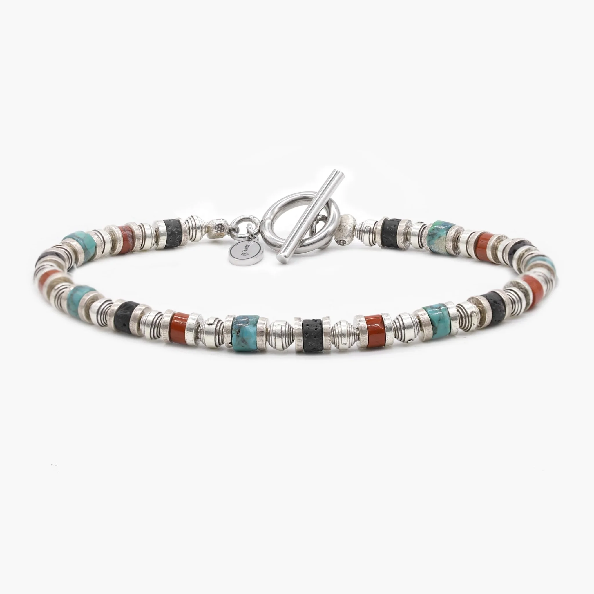 Bracelet With Hand-Forged Sterling Silver Beads And Natural Stones