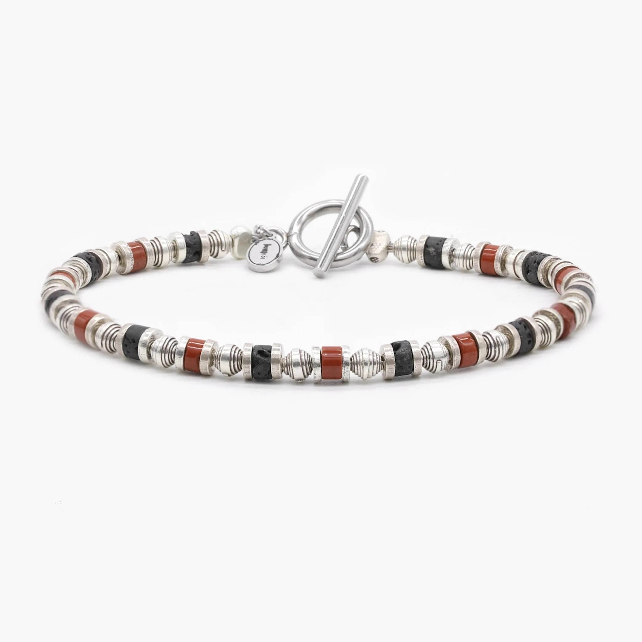 Bracelet With Hand-Forged Sterling Silver Beads And Natural Stones