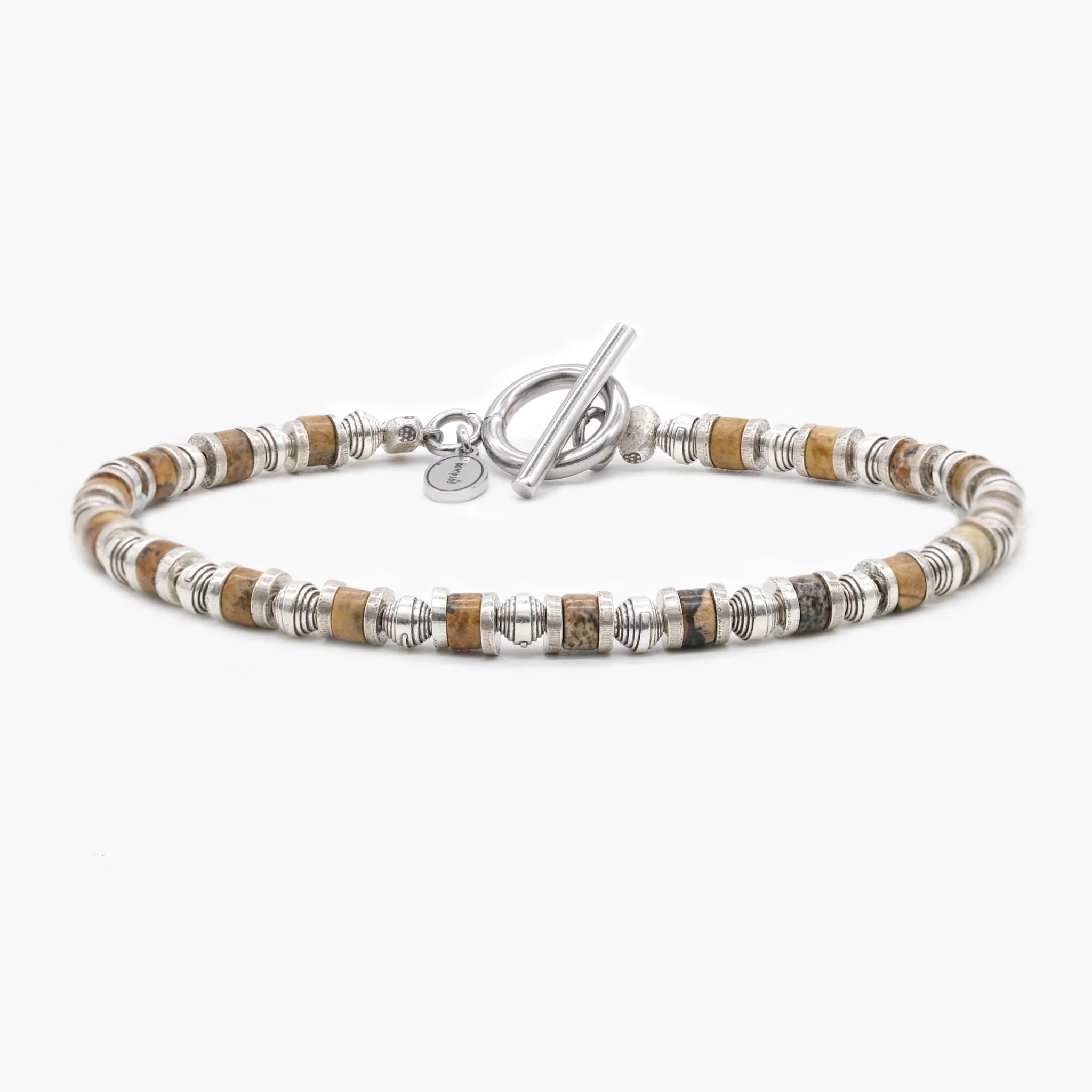 Bracelet With Hand-Forged Sterling Silver Beads And Natural Stones