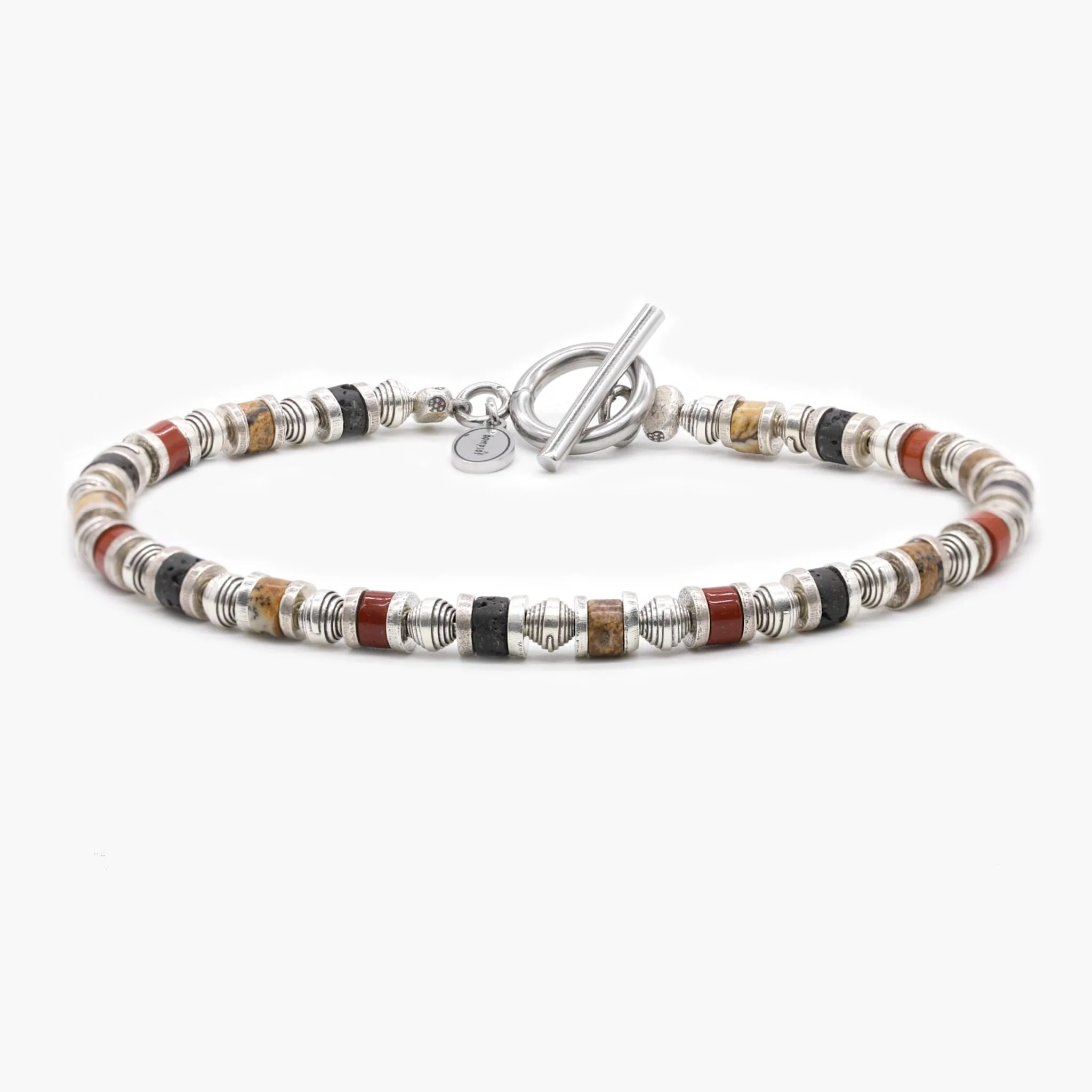 Bracelet With Hand-Forged Sterling Silver Beads And Natural Stones