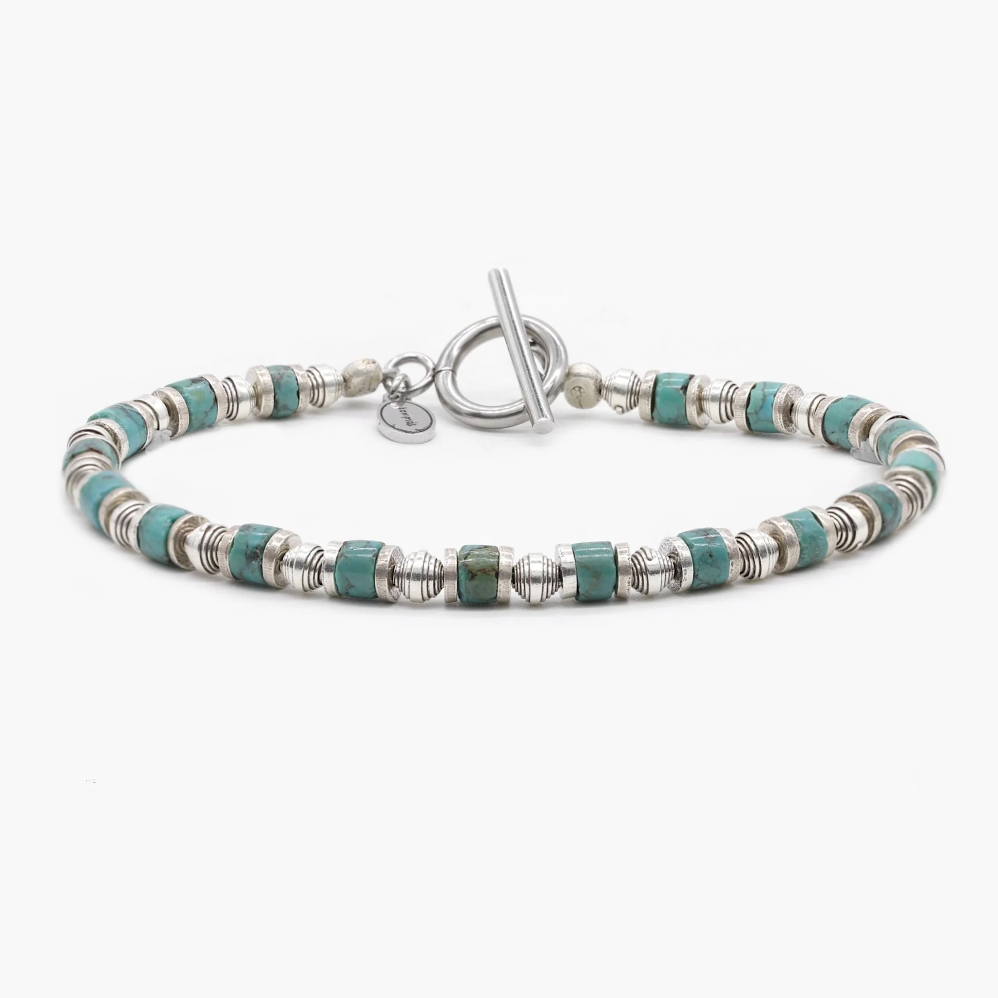 Bracelet With Hand-Forged Sterling Silver Beads And Natural Stones