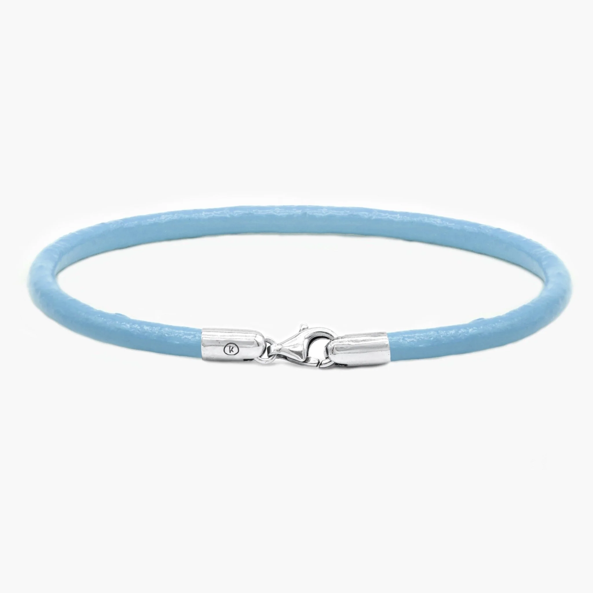 Bracelet With Italian Leather Cord And Sterling Silver Clasp (Light Blue)