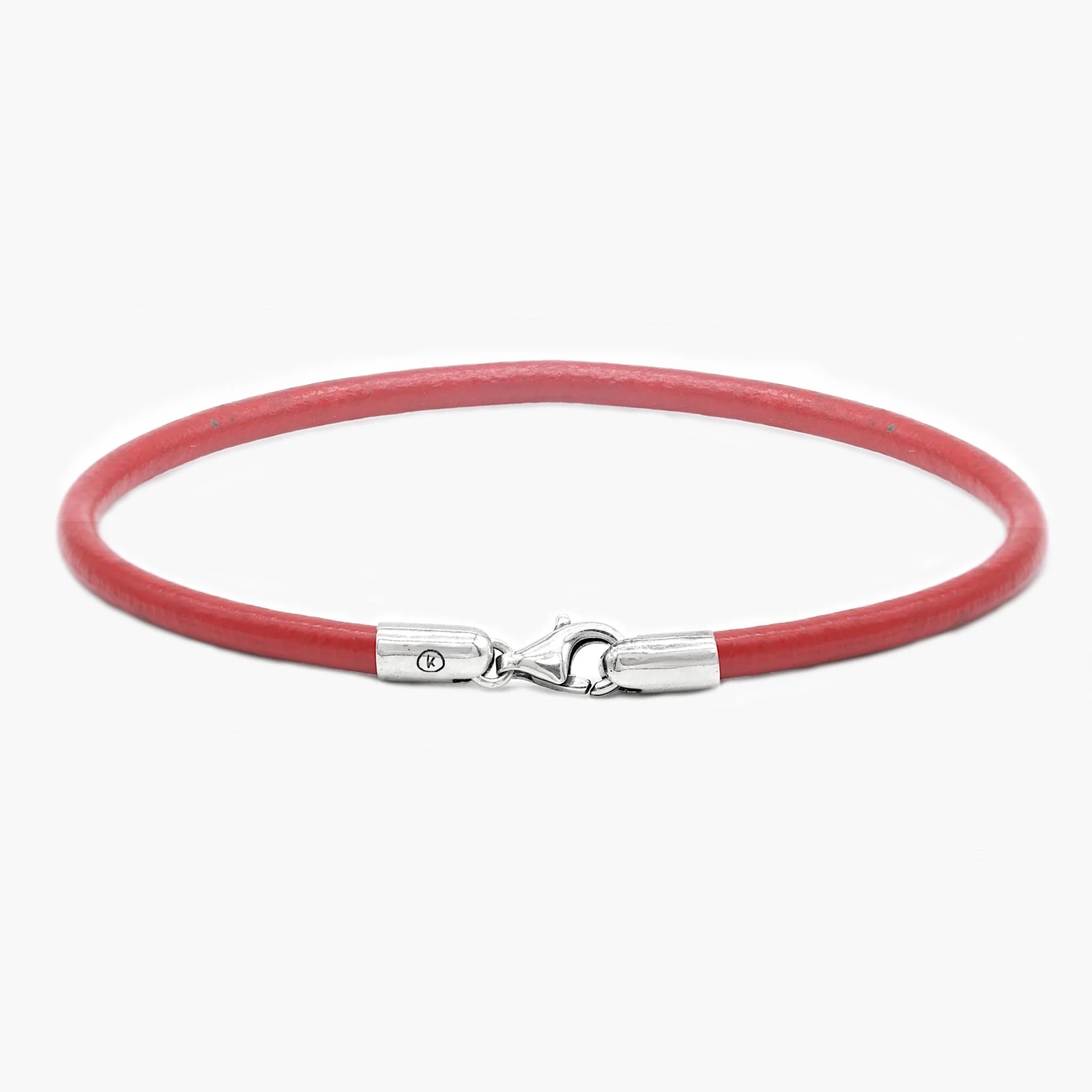 Bracelet With Italian Leather Cord And Sterling Silver Clasp (Red)