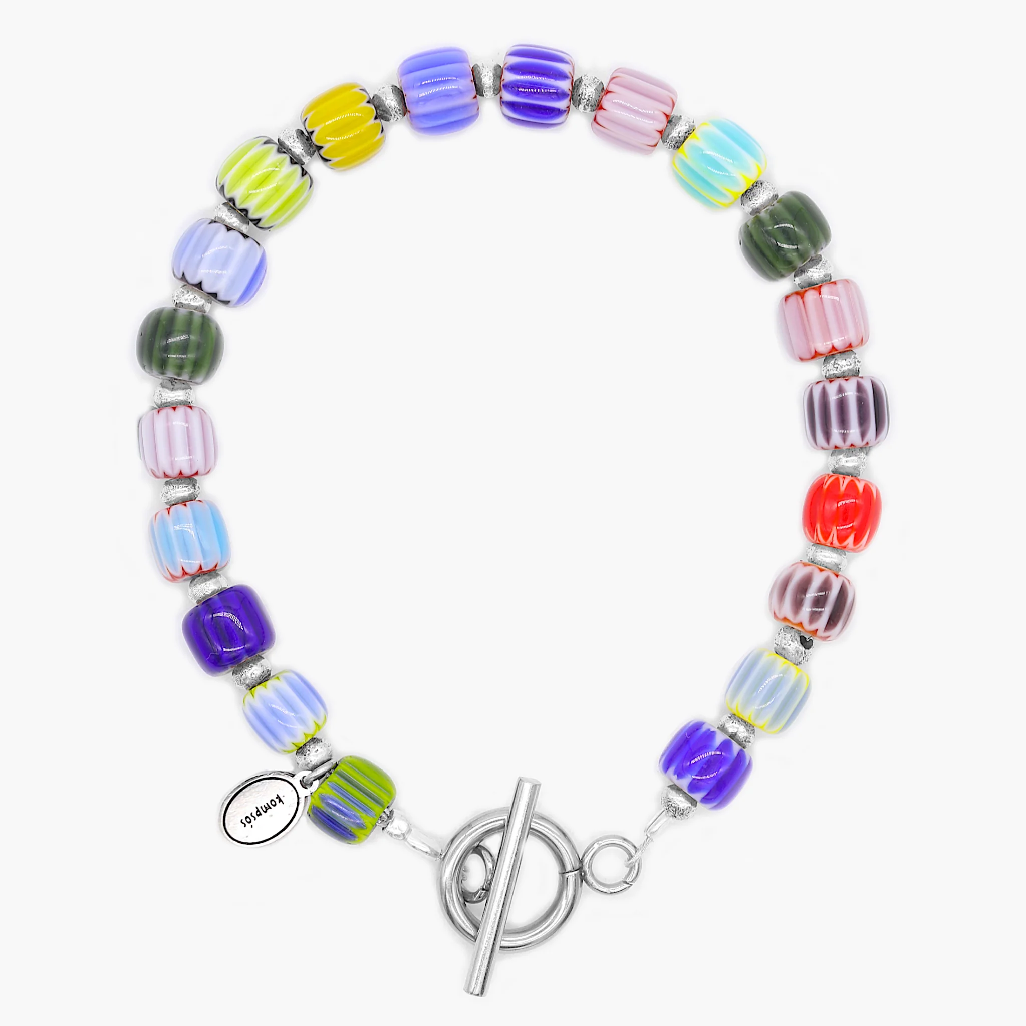 Bracelet With Sterling Silver And Assorted Chevron Glass Beads
