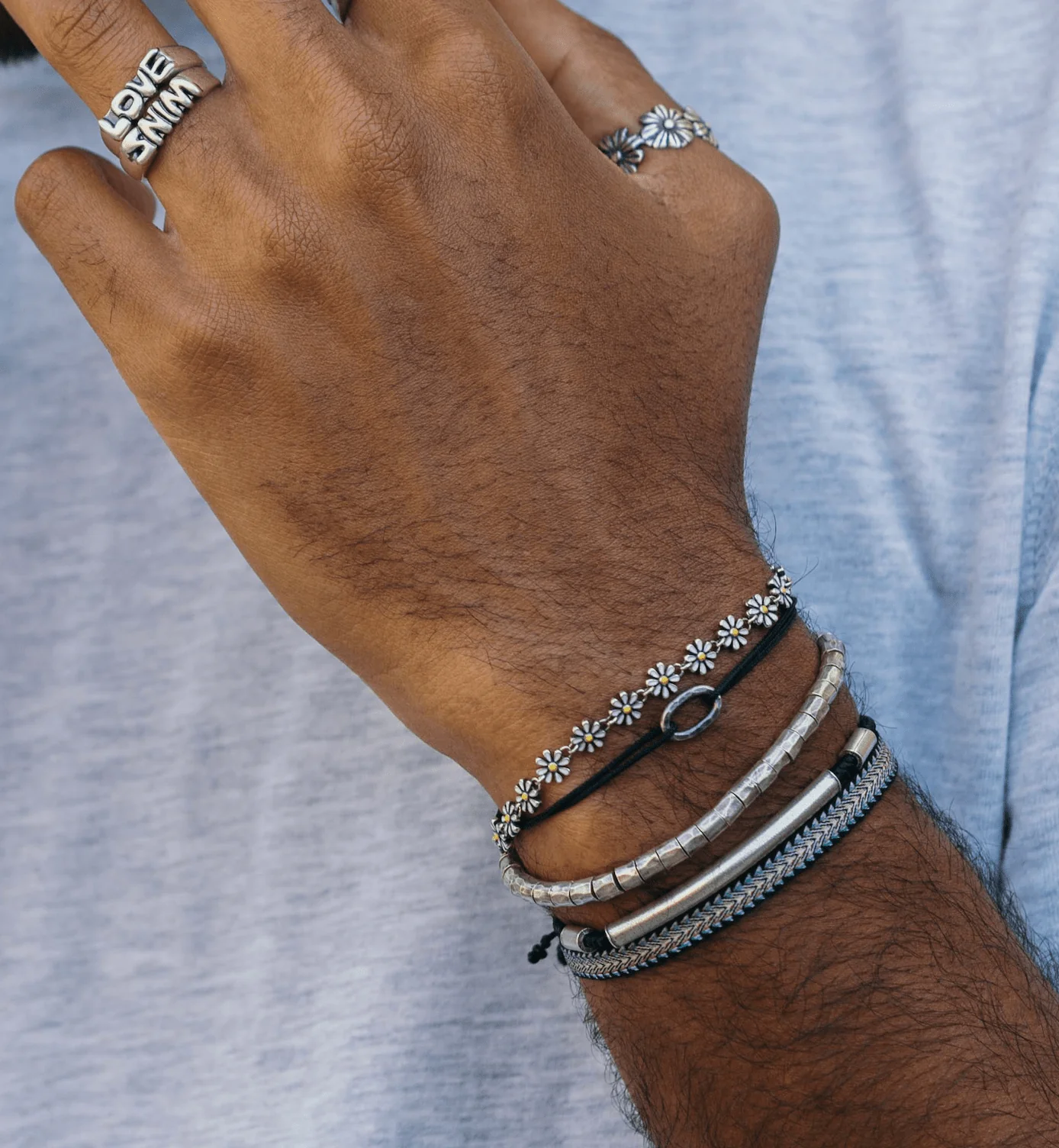 Braided Bracelet With Sterling Silver Bar (Light Blue) - Image 2