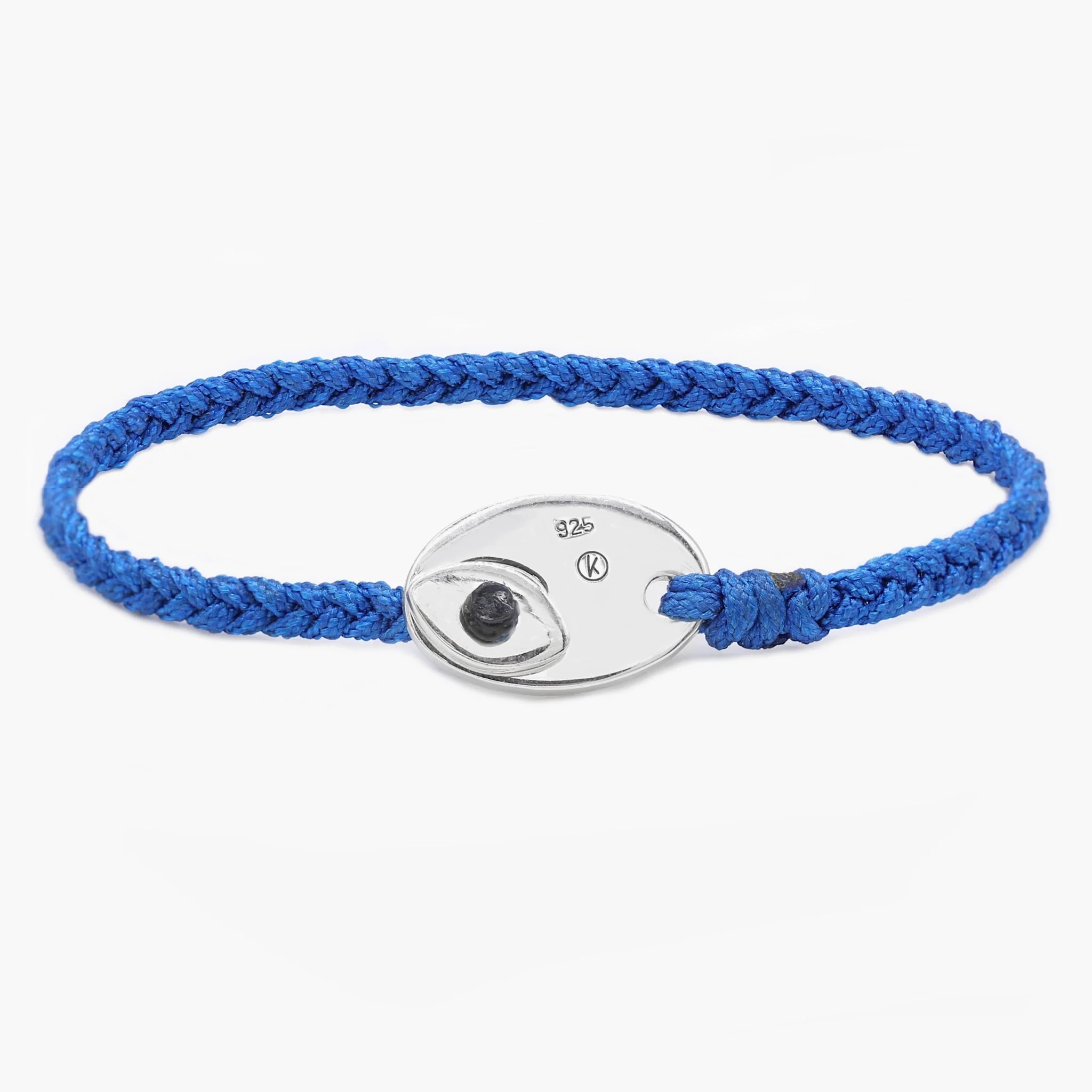 Braided Bracelet With Sterling Silver Button (Light Blue)
