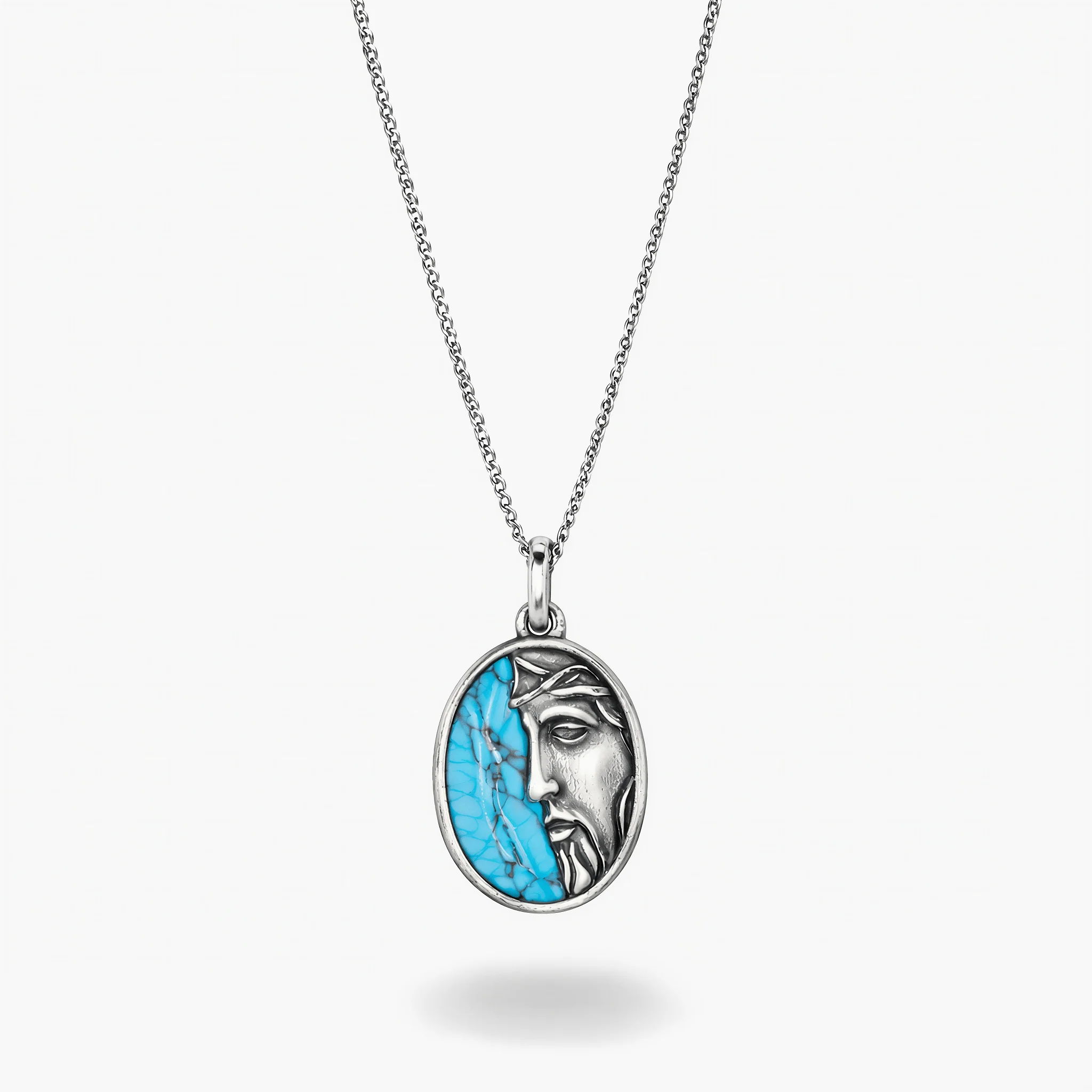 Christ Sterling Silver Necklace With Arizona Turquoise Stone