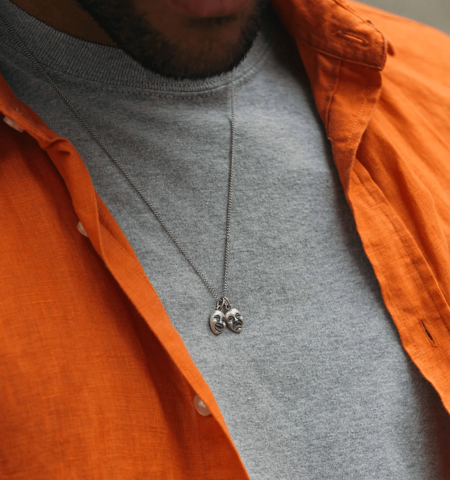 Comedy And Tragedy Duo Silver Necklace - Image 5