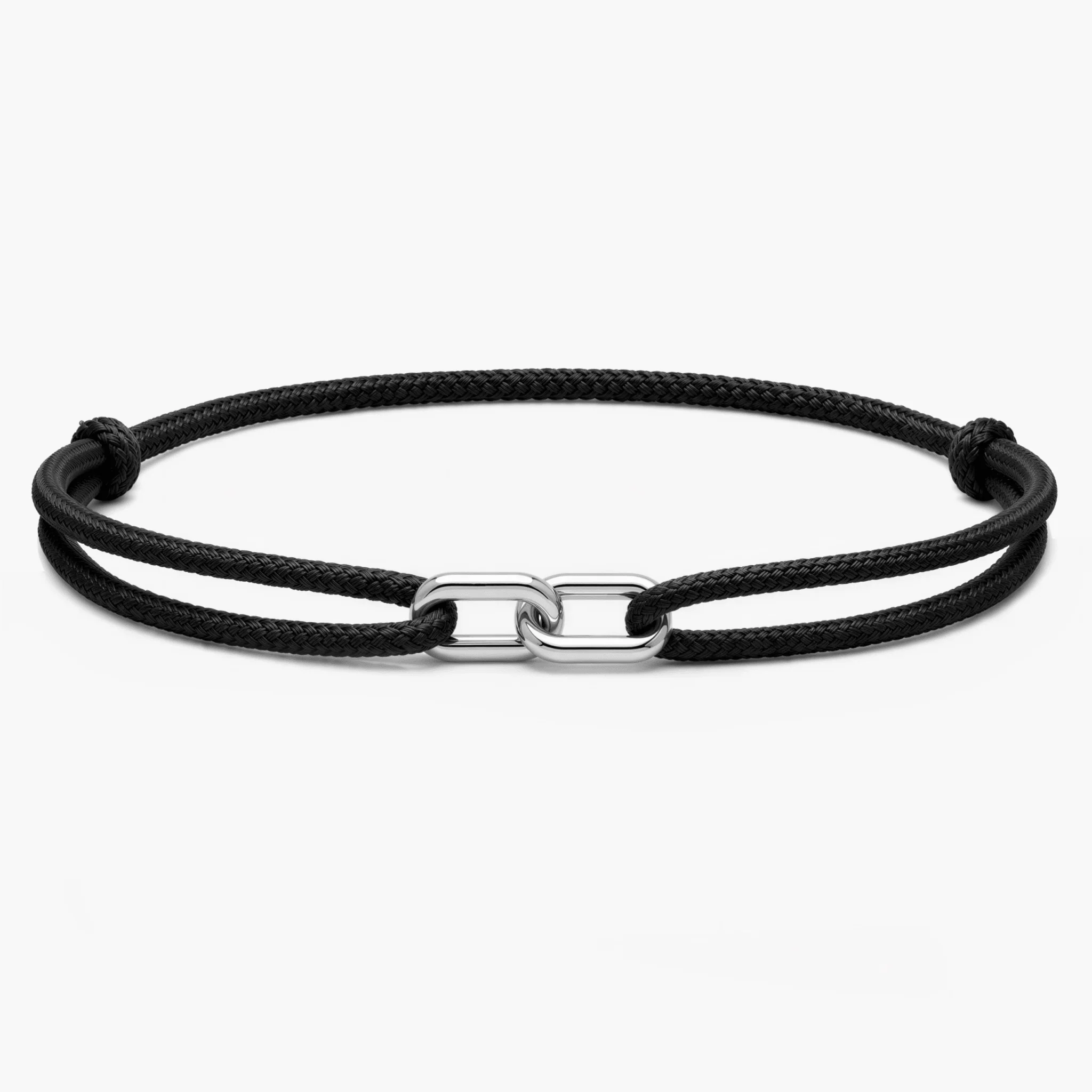 Cord Bracelet With Silver Double Hoop (Black)