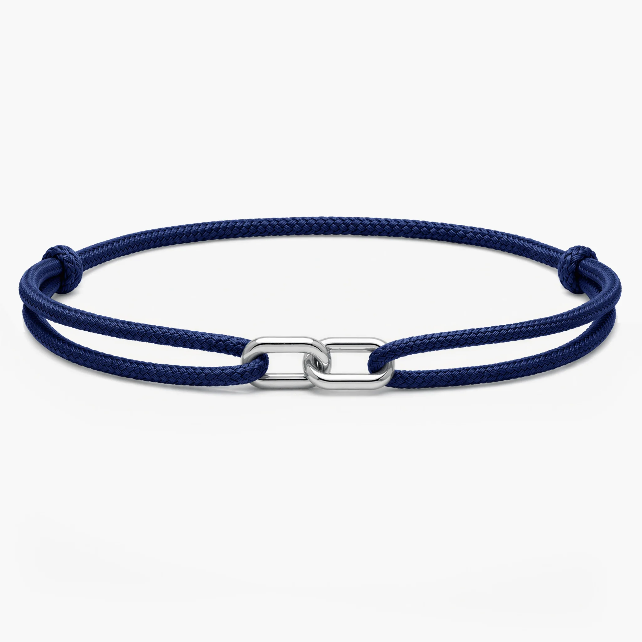 Cord Bracelet With Silver Double Hoop (Navy Blue)