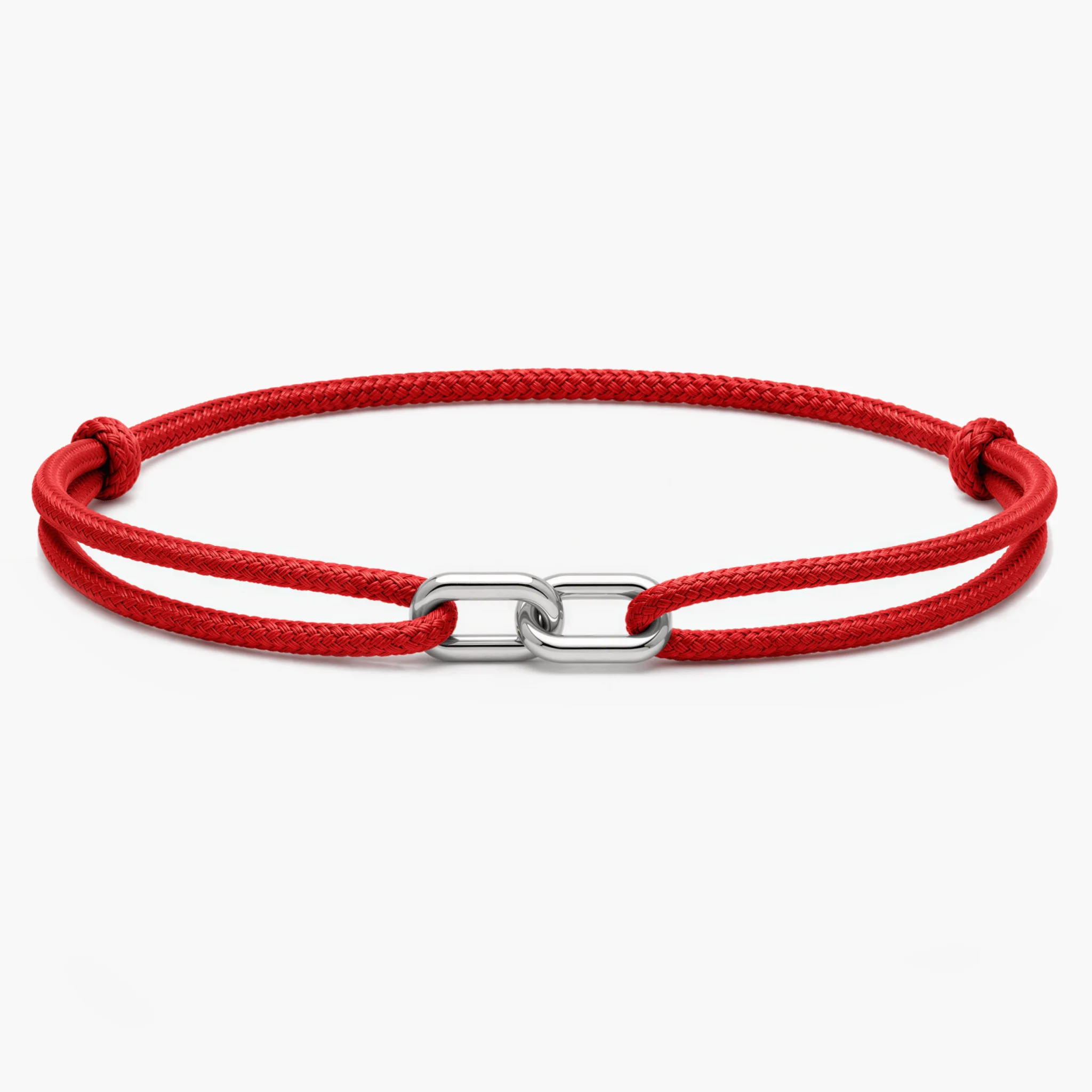 Cord Bracelet With Silver Double Hoop (Red)
