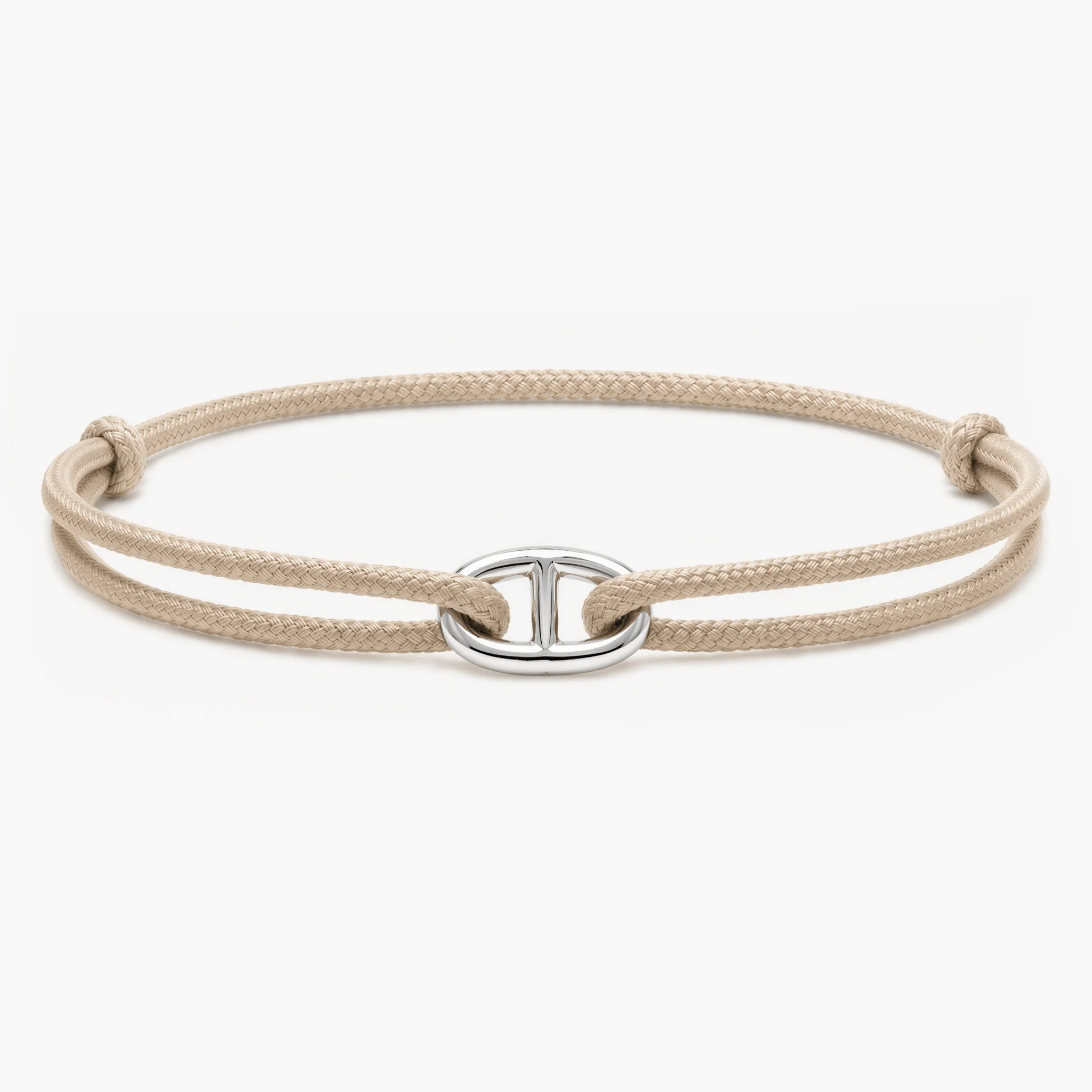 Cord Bracelet With Silver Link (Beige)