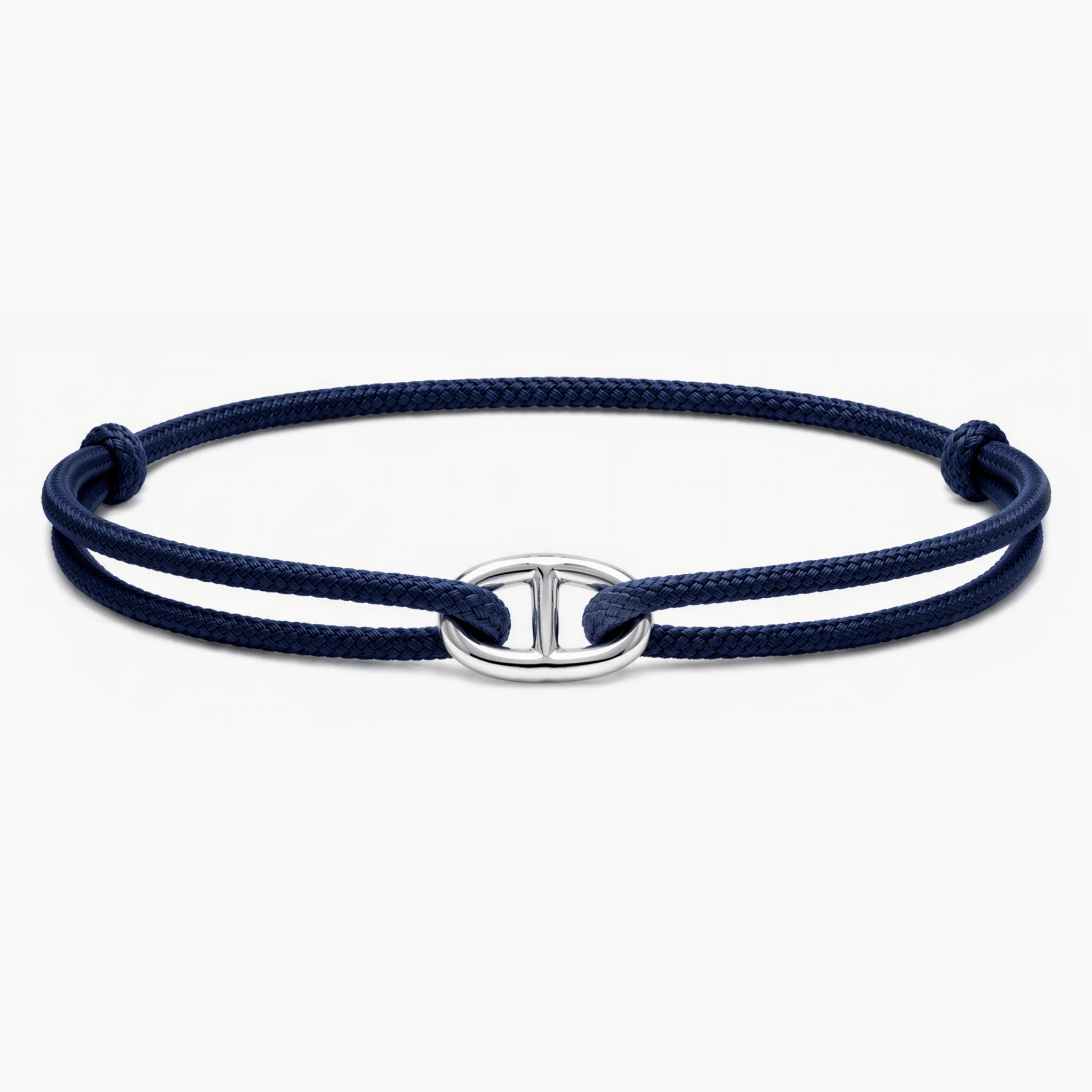 Cord Bracelet With Silver Link (Navy Blue)