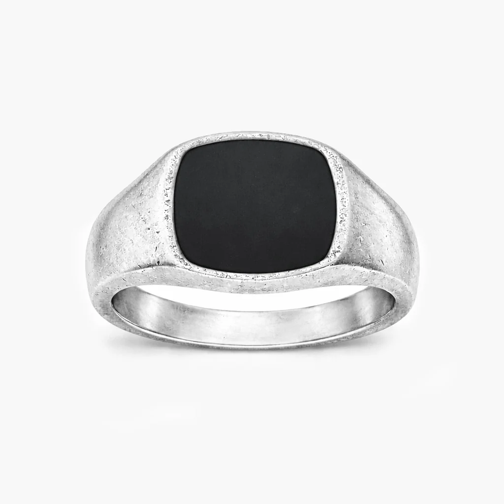 Cushion Signet Ring With Matte Onyx Stone