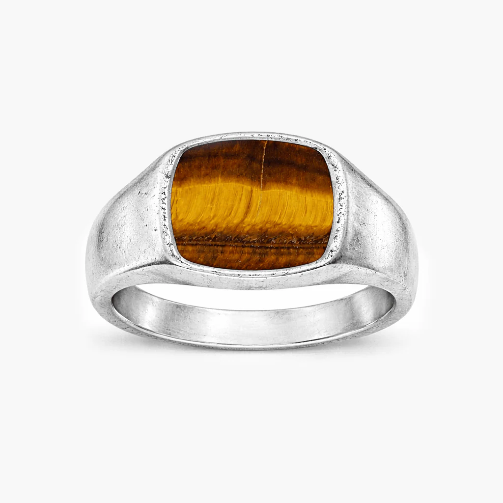 Cushion Signet Ring With Tiger Eye Stone