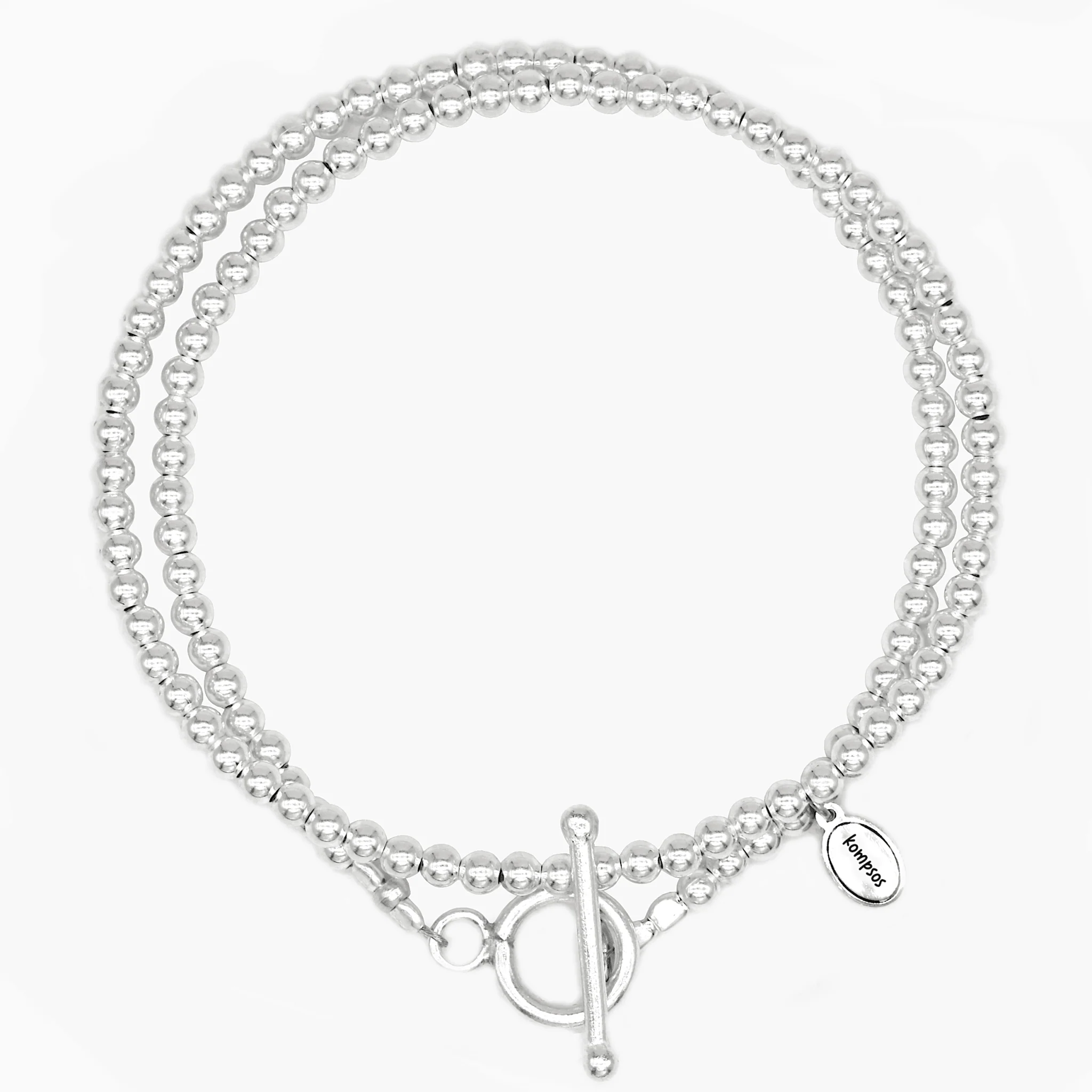 Double Laps Bracelet With Round Sterling Silver Beads