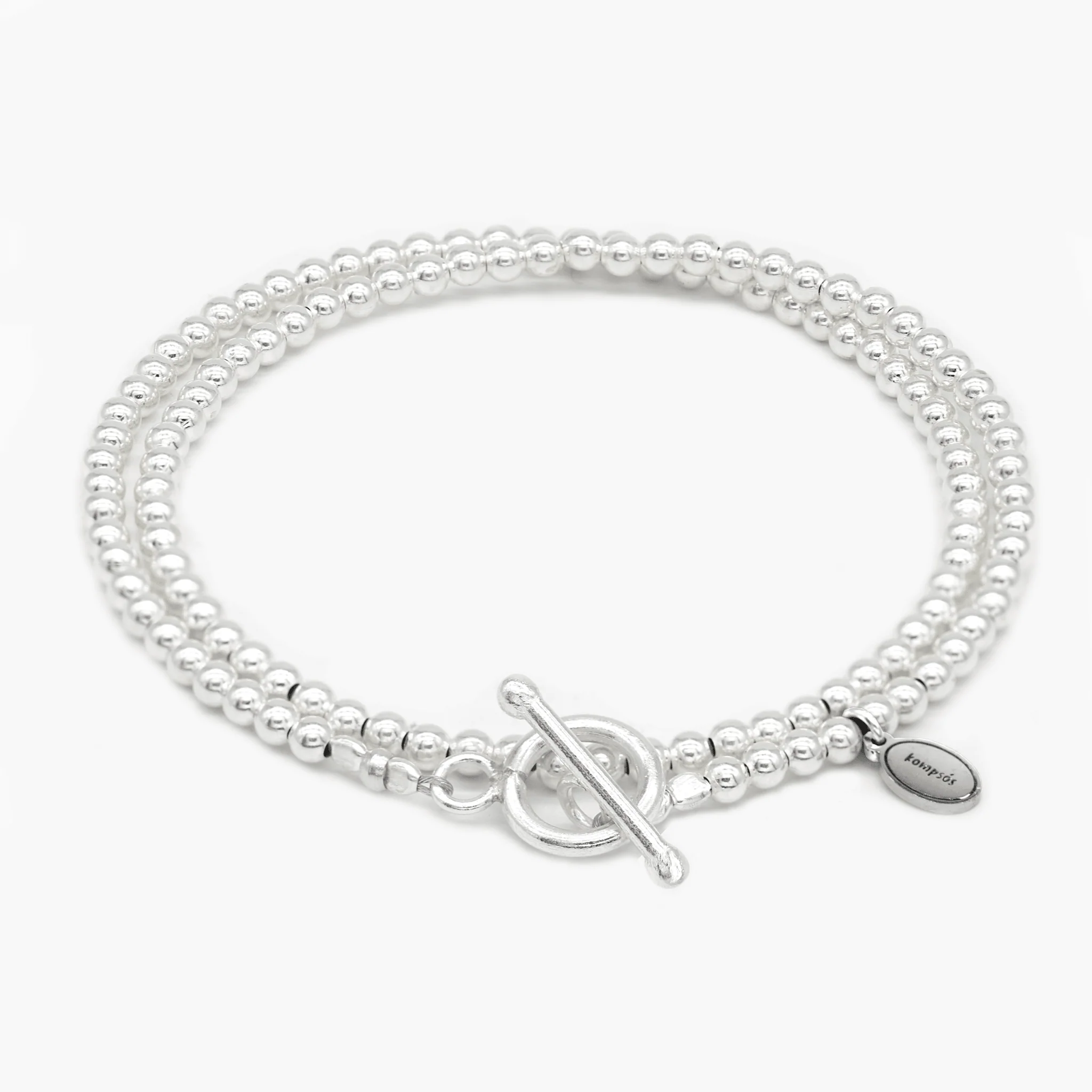 Double Laps Bracelet With Round Sterling Silver Beads - Image 2