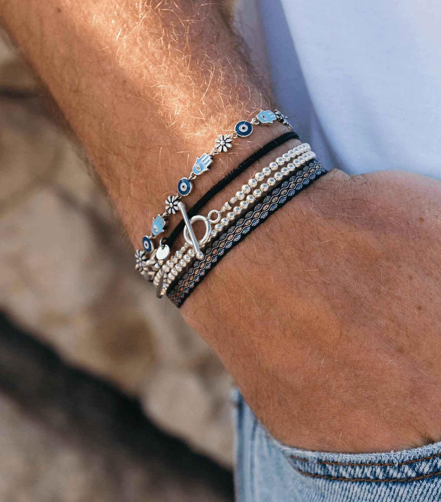 Double Laps Bracelet With Round Sterling Silver Beads - Image 3