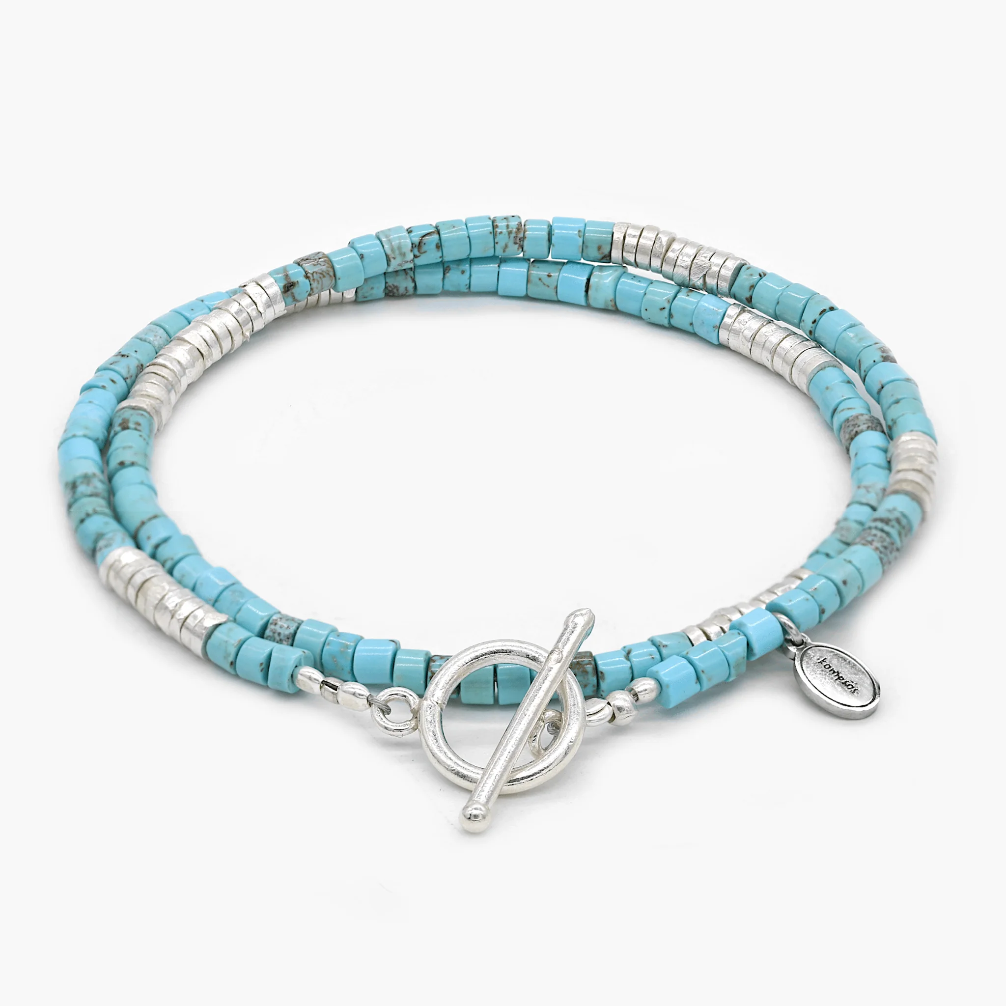 Double Laps Bracelet With Sterling Silver And Arizona Turquoise Beads - Image 2
