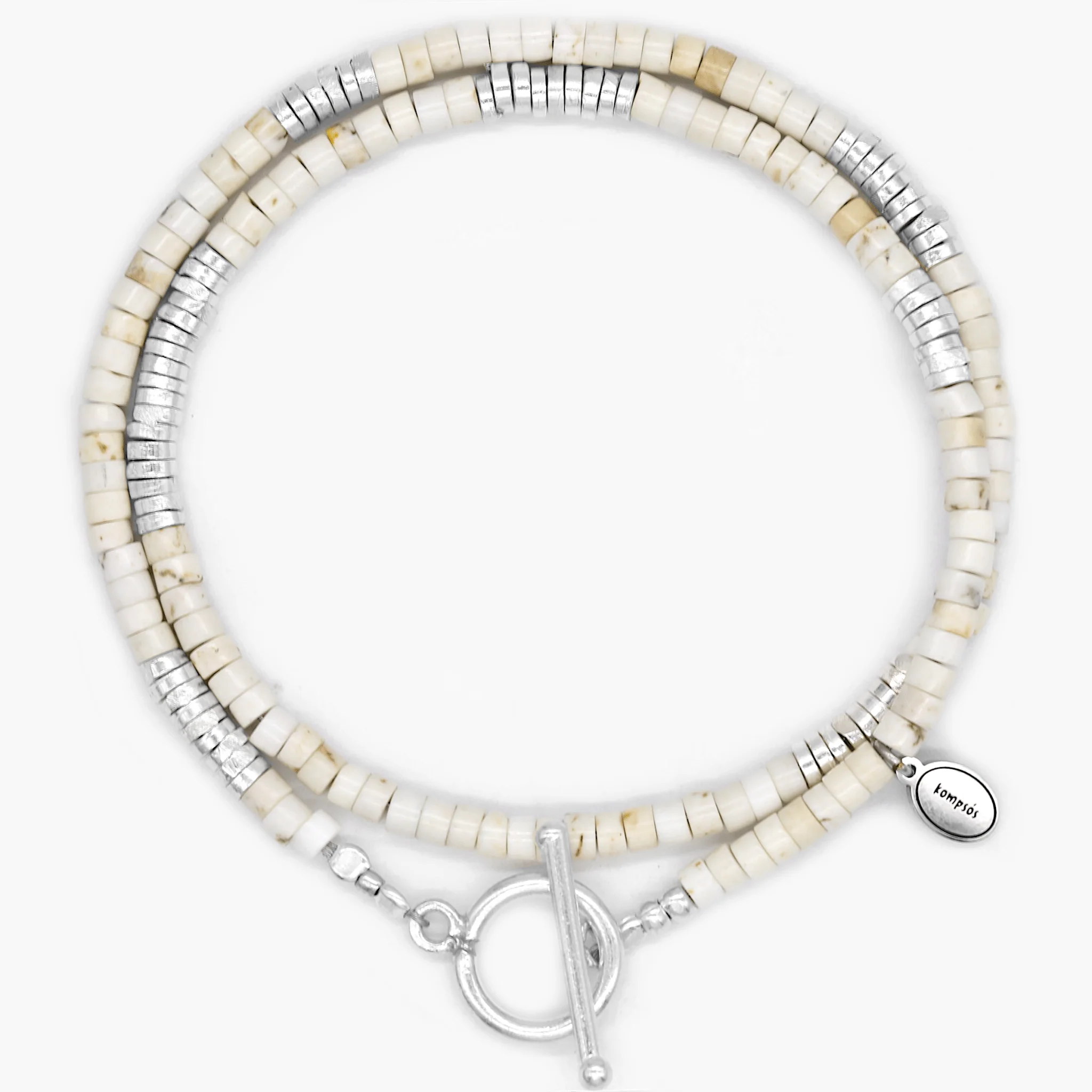 Double Laps Bracelet With Sterling Silver And Howlite Beads