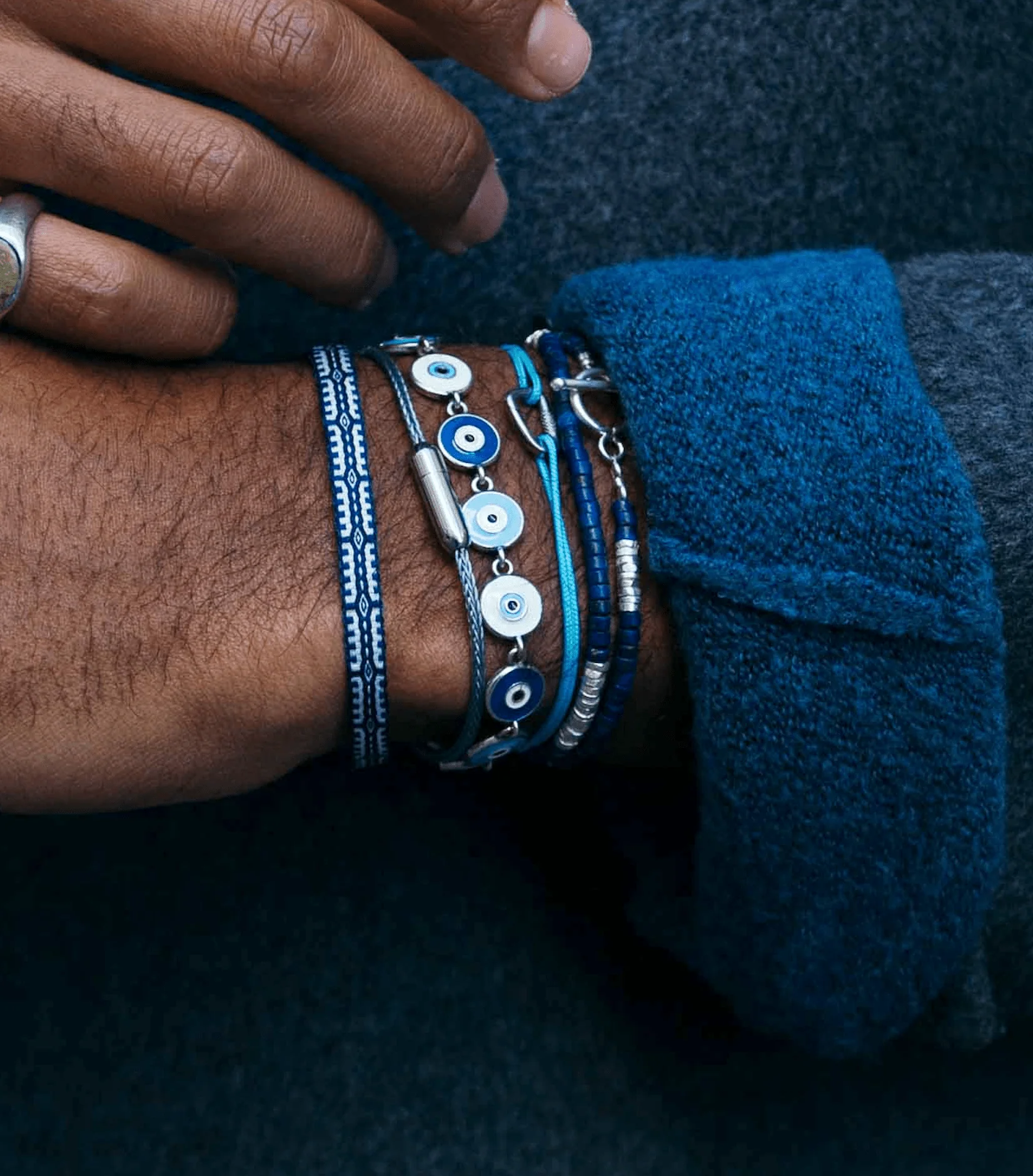 Double Laps Bracelet With Sterling Silver And Lapis Beads - Image 3