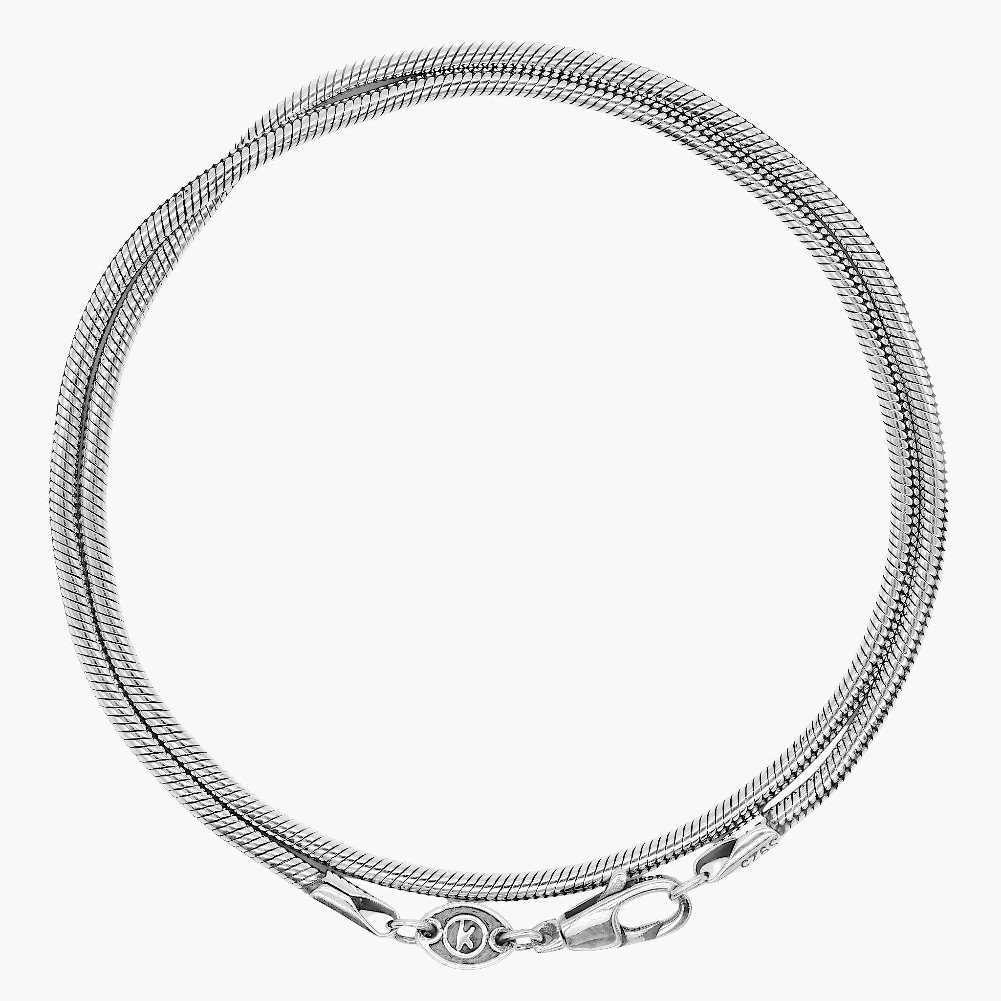 Double Laps Snake Sterling Silver Chain Bracelet
