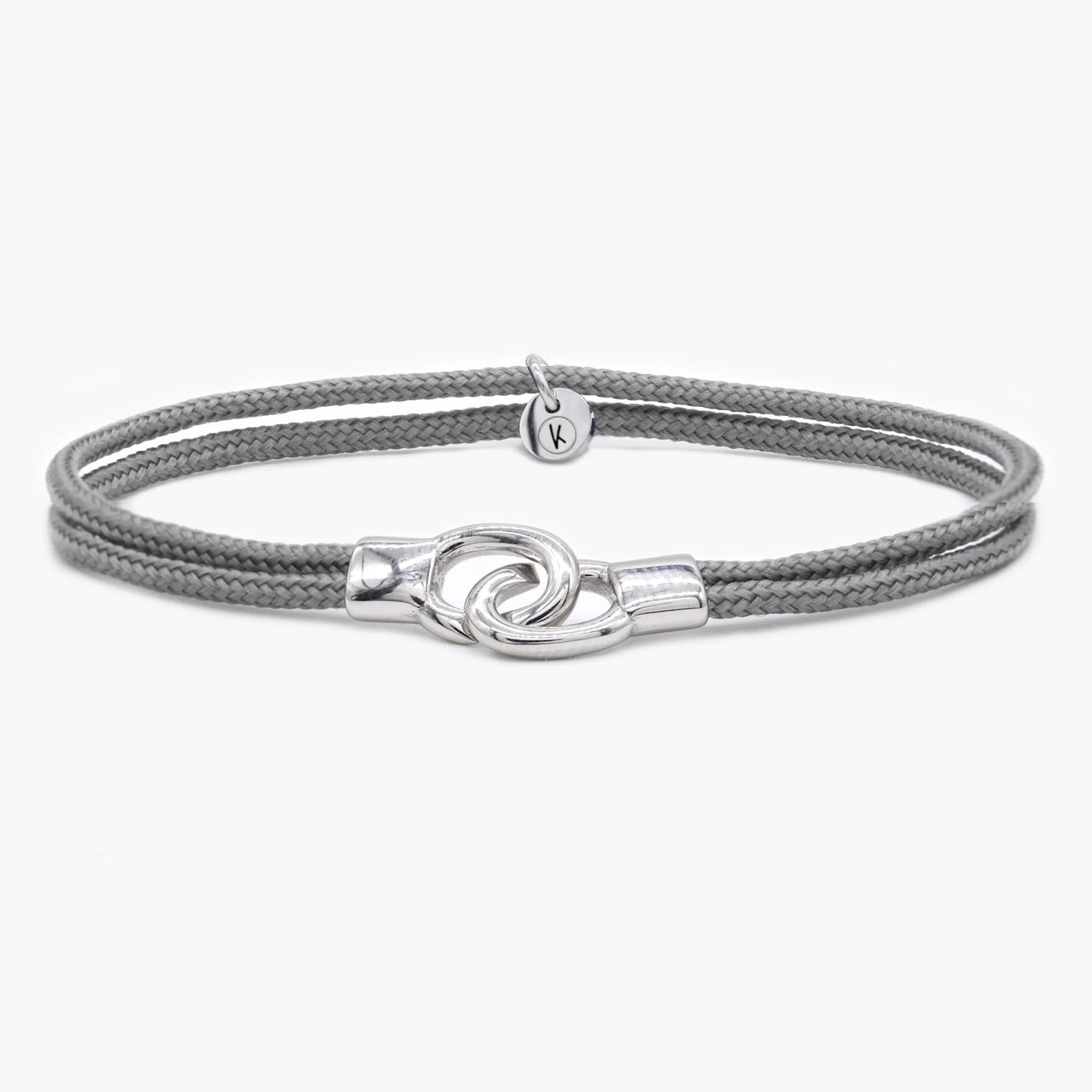Double Sailing Cord Bracelet With Silver Lock (Grey)
