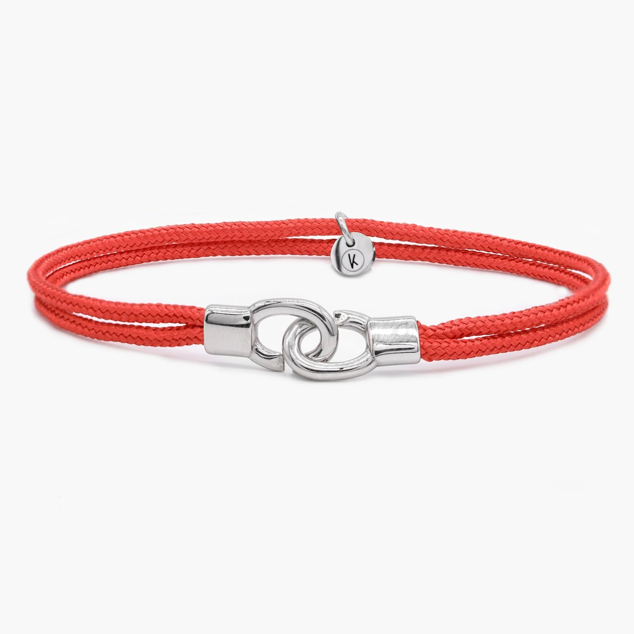 Double Sailing Cord Bracelet With Silver Lock (Red)