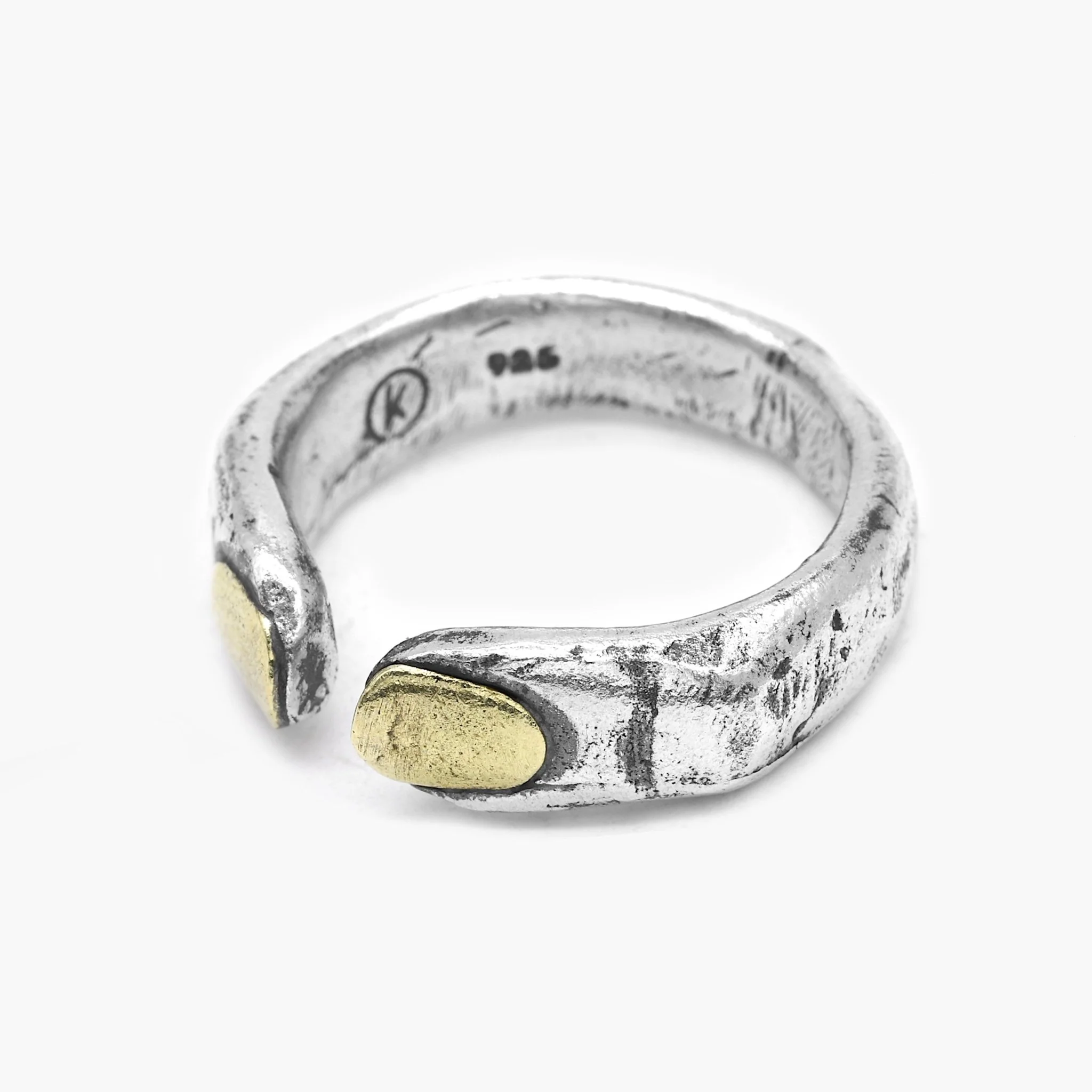 Double Thumbs With Golden Nails Sterling Silver Ring - Image 2