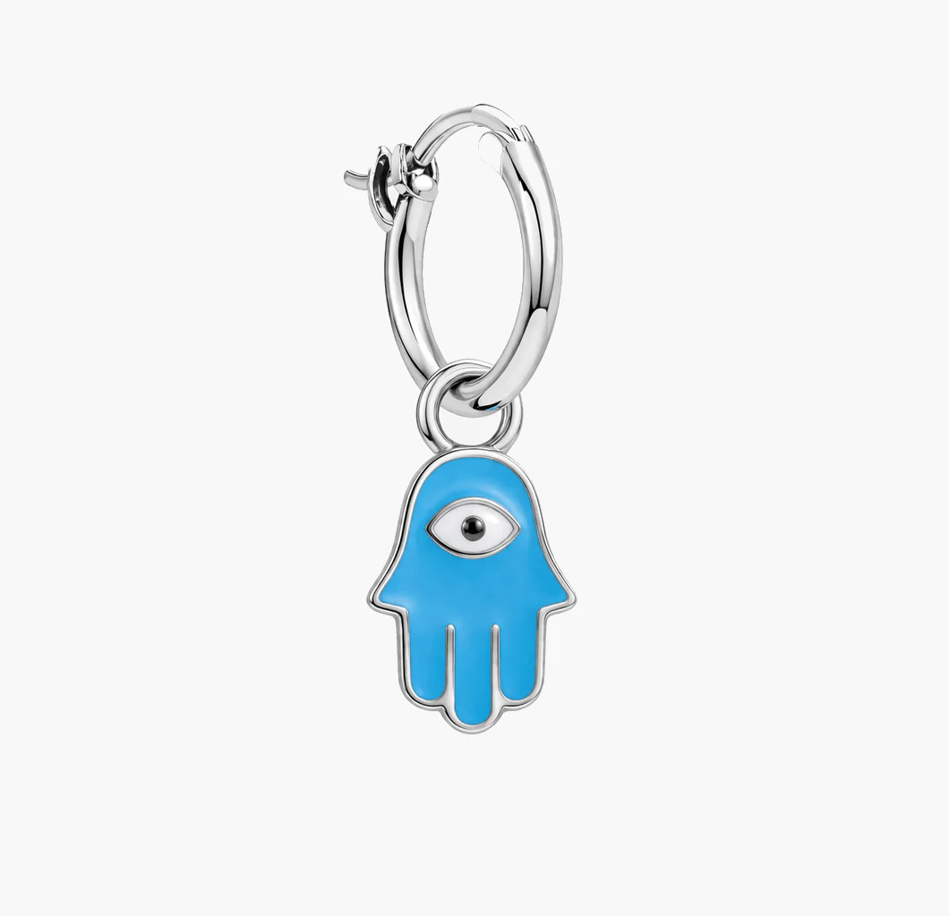 Enamelled Hamsa Sterling Silver Earring