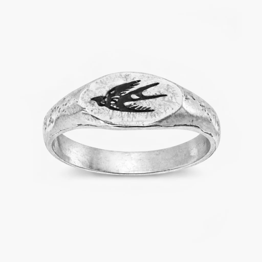 Engraved Flying Dove Sterling Silver Ring - Image 2