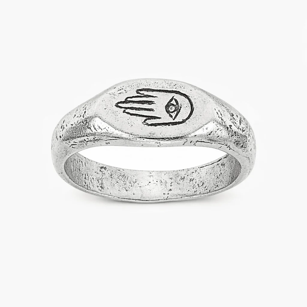 Engraved Hand With Eye Sterling Silver Ring