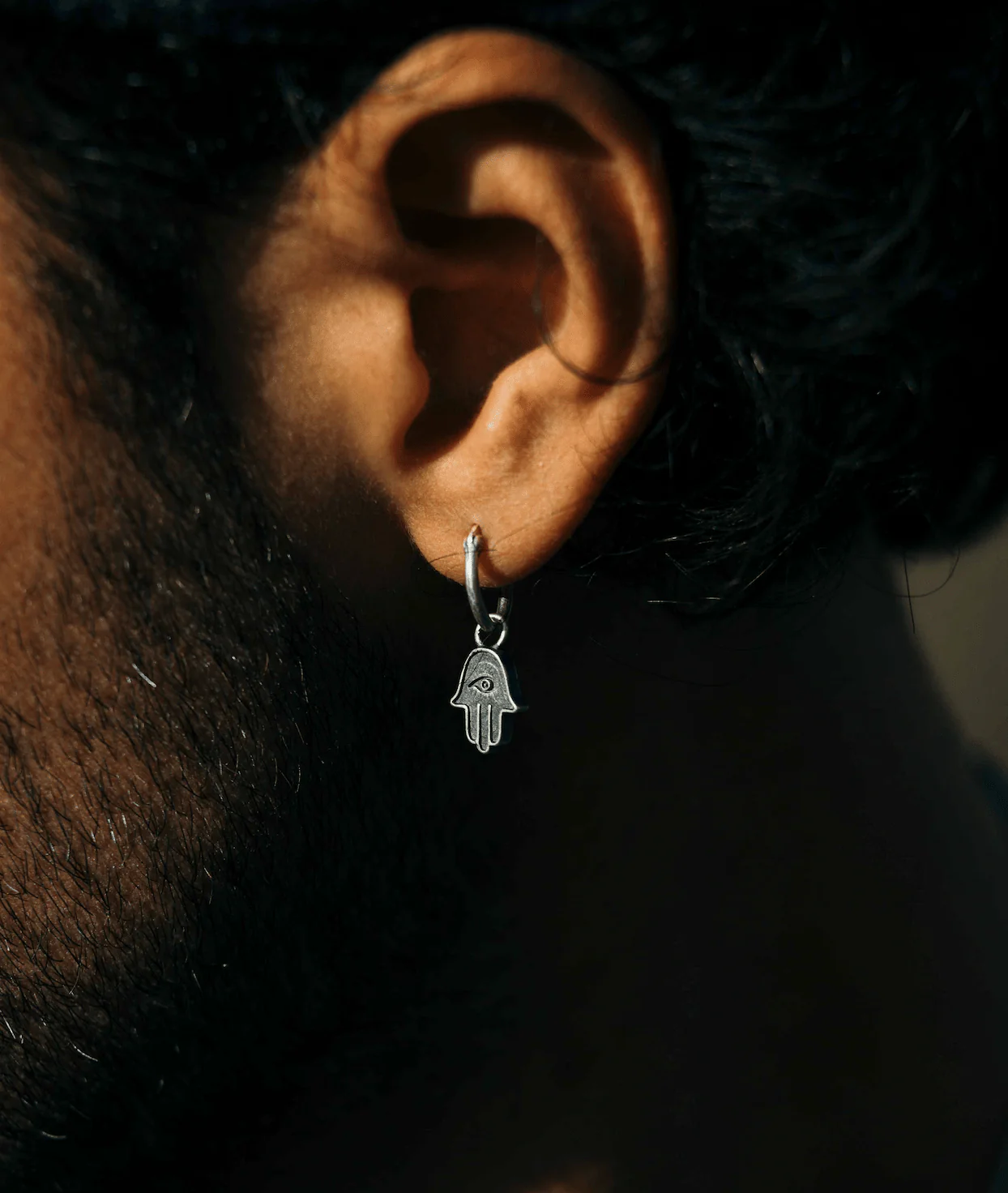 Hamsa With Eye Sterling Silver Earring - Image 2