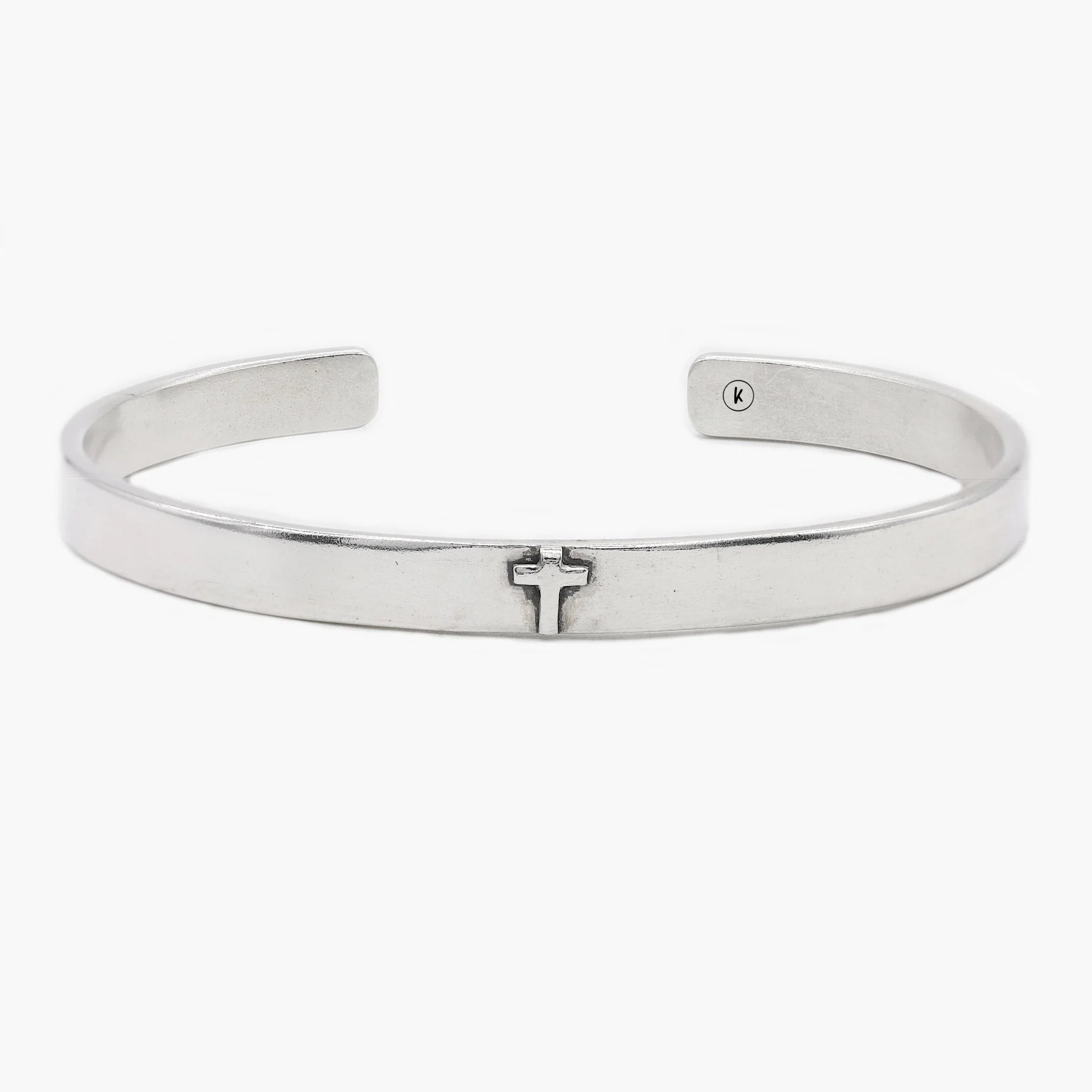 Hand-forged Sterling Silver Bangle With Embossed Cross