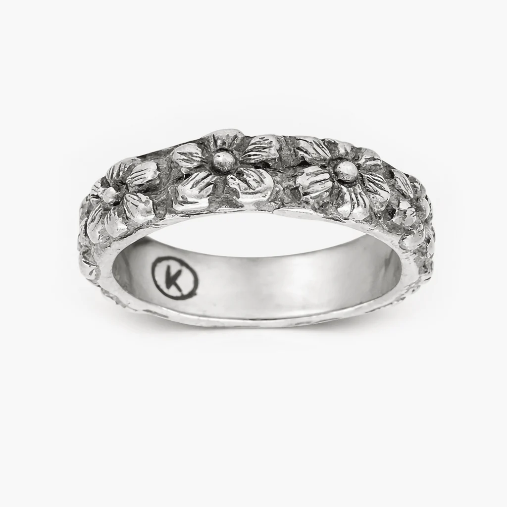 Hand Forged Sterling Silver Ring With Embossed Daisy