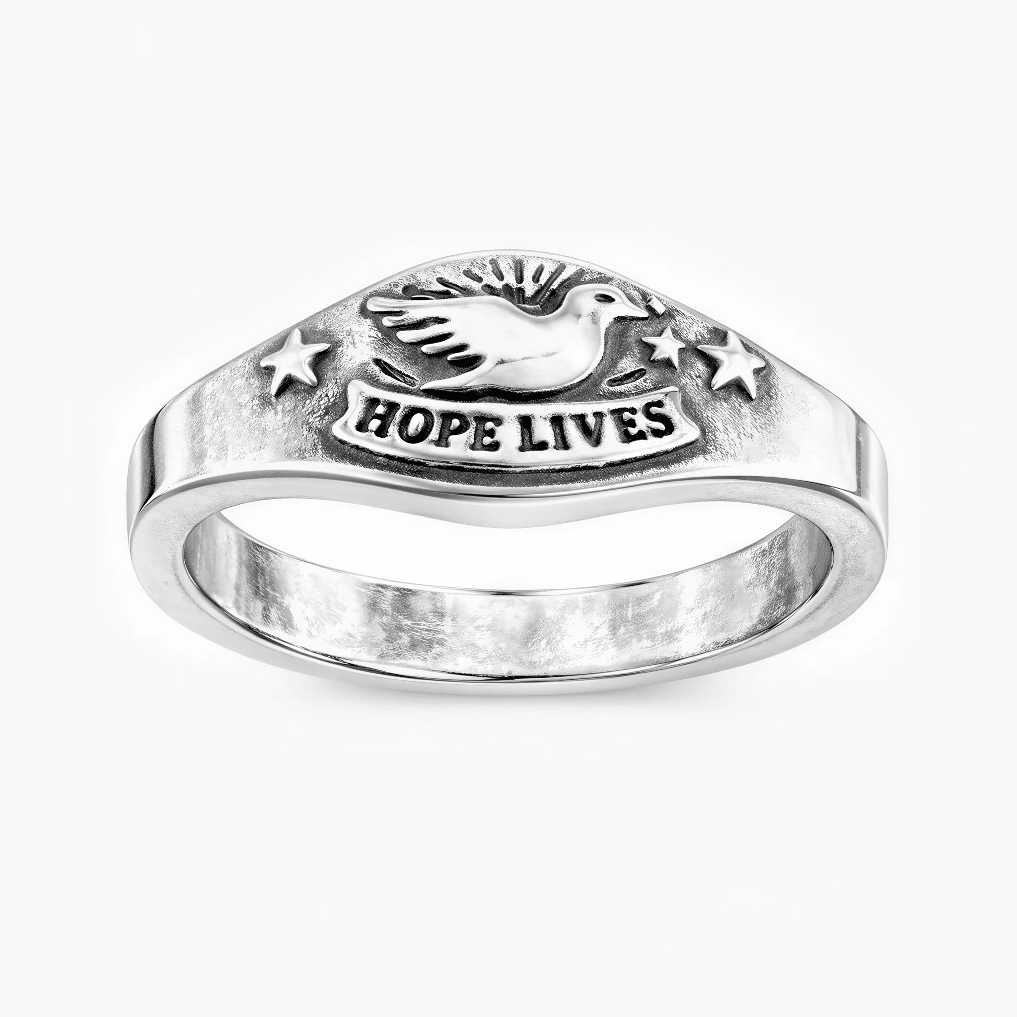 Hope Lives Flying Dove Sterling Silver Ring