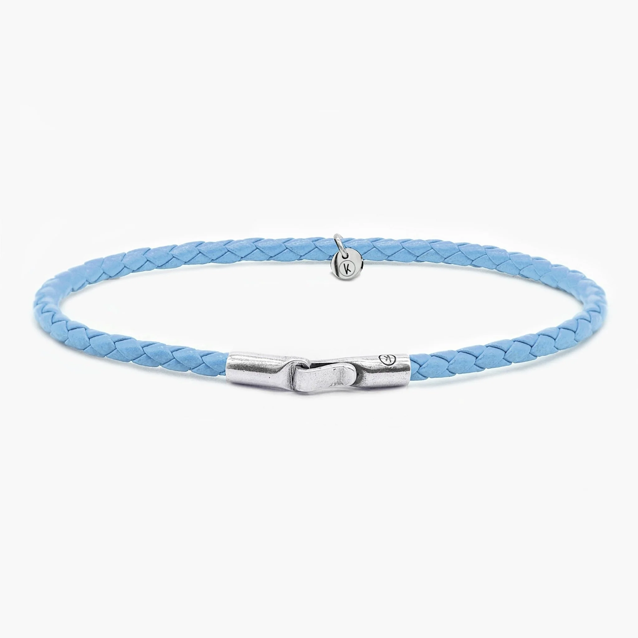 Italian Leather Bracelet With Sterling Silver Clasp (Light Blue)
