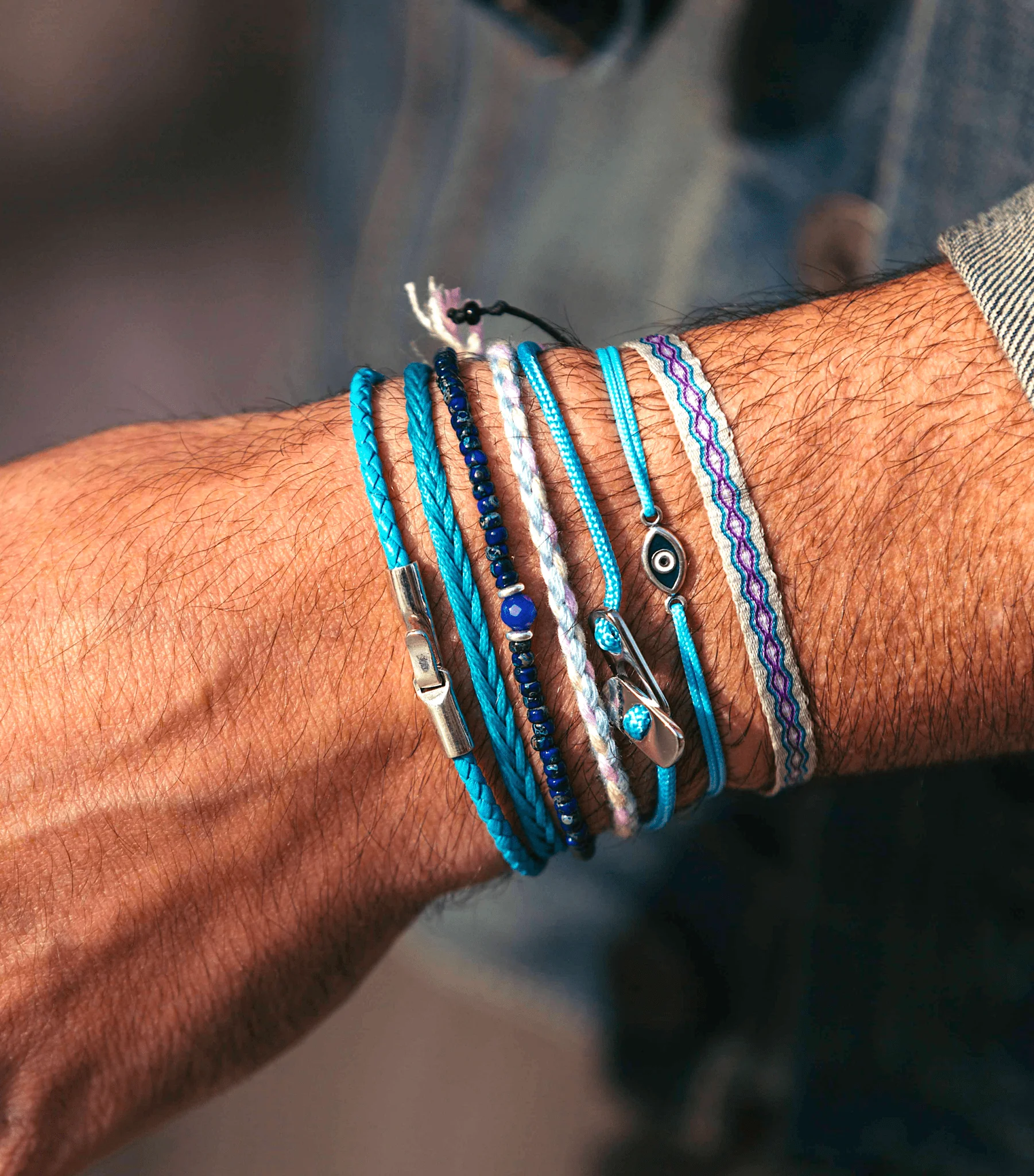 Italian Leather Bracelet With Sterling Silver Clasp (Light Blue) - Image 4