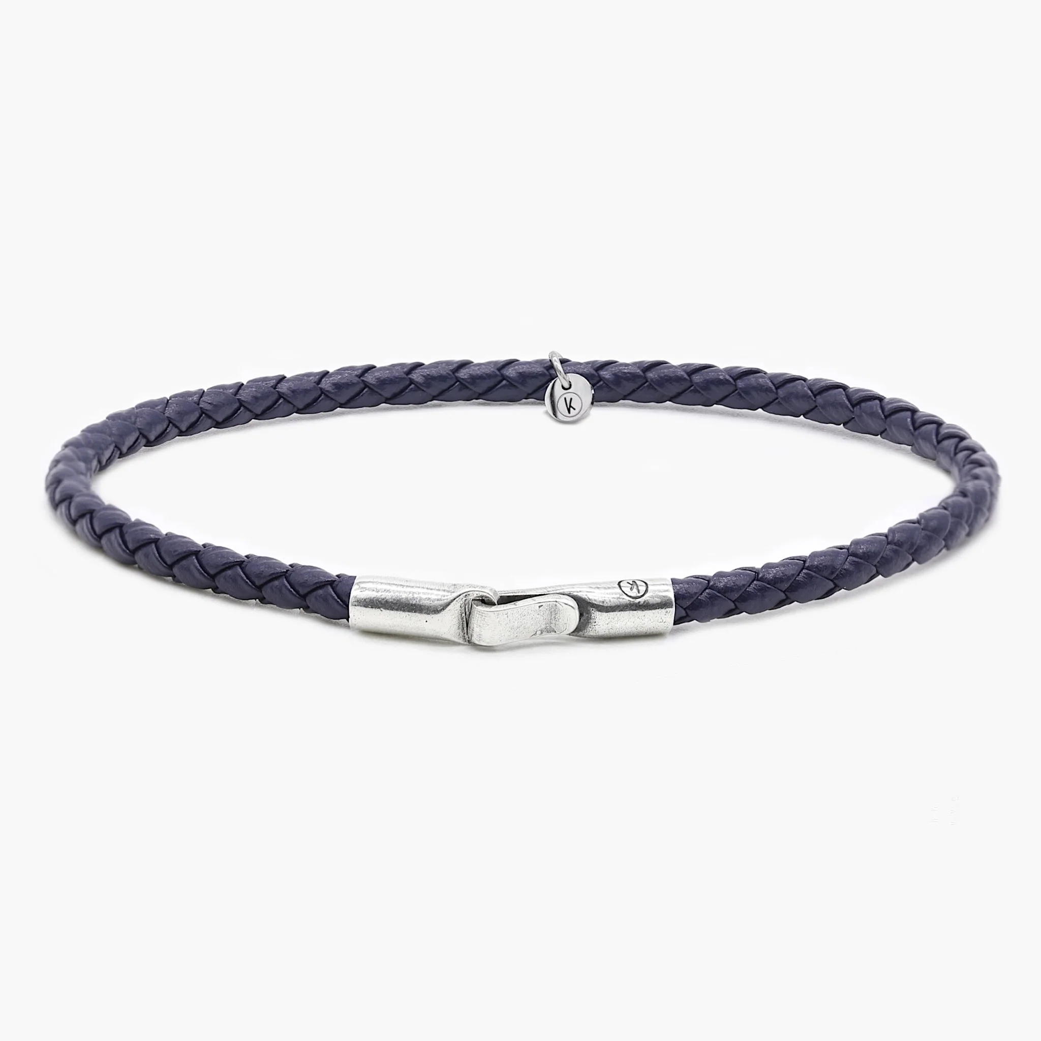 Italian Leather Bracelet With Sterling Silver Clasp (Night Blue)