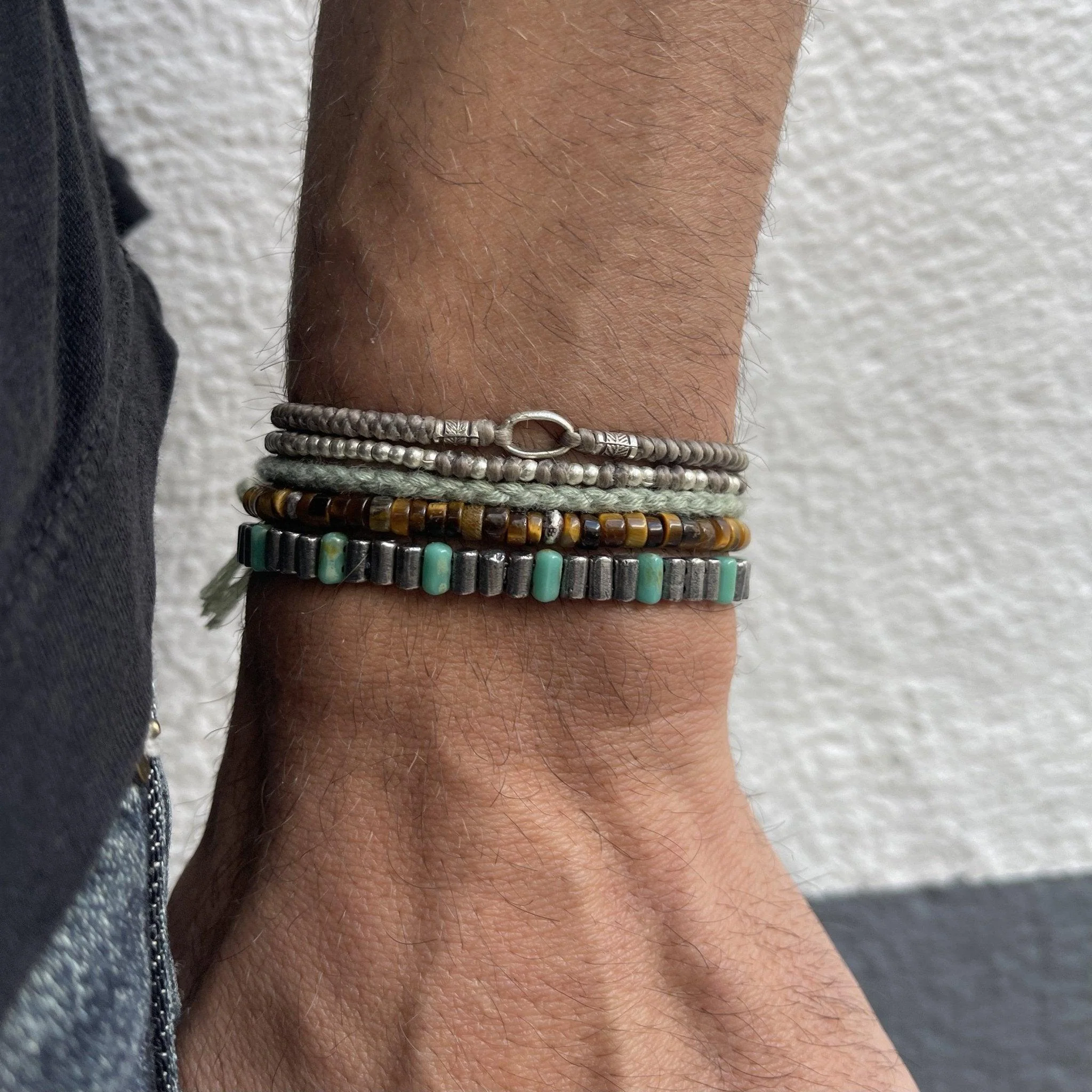 Knot Silver Beads Bracelet (Light Brown) - Image 4