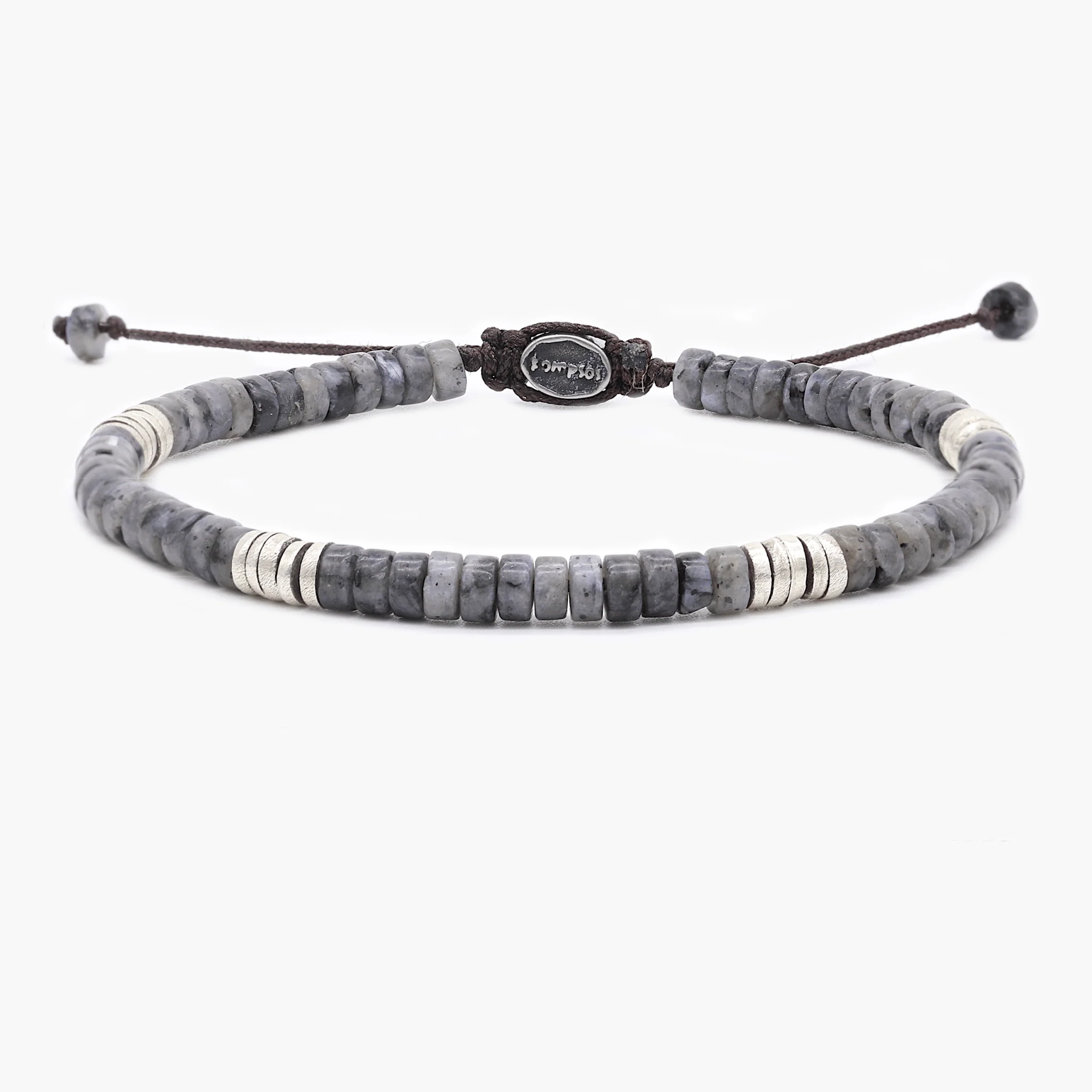 Labradorite Stone And Sterling Silver Disc Beads Bracelet