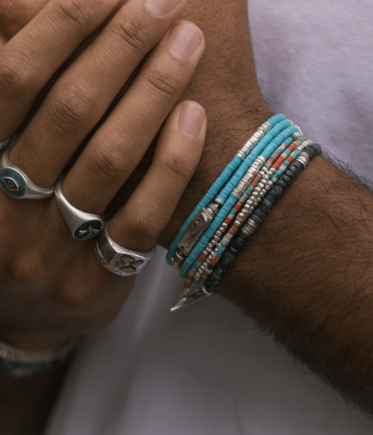 Labradorite Stone And Sterling Silver Disc Beads Bracelet - Image 2
