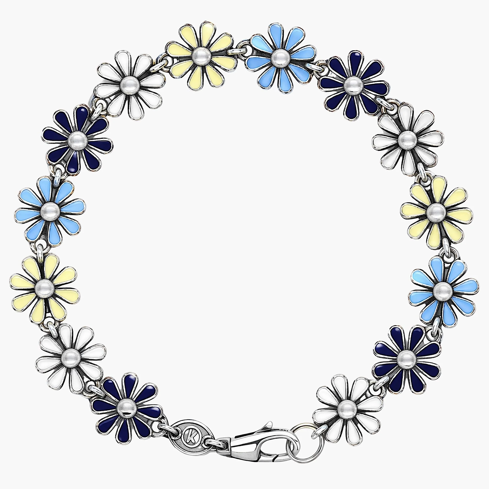 Maxi Assorted Daisy Sterling Silver Chain Bracelet
