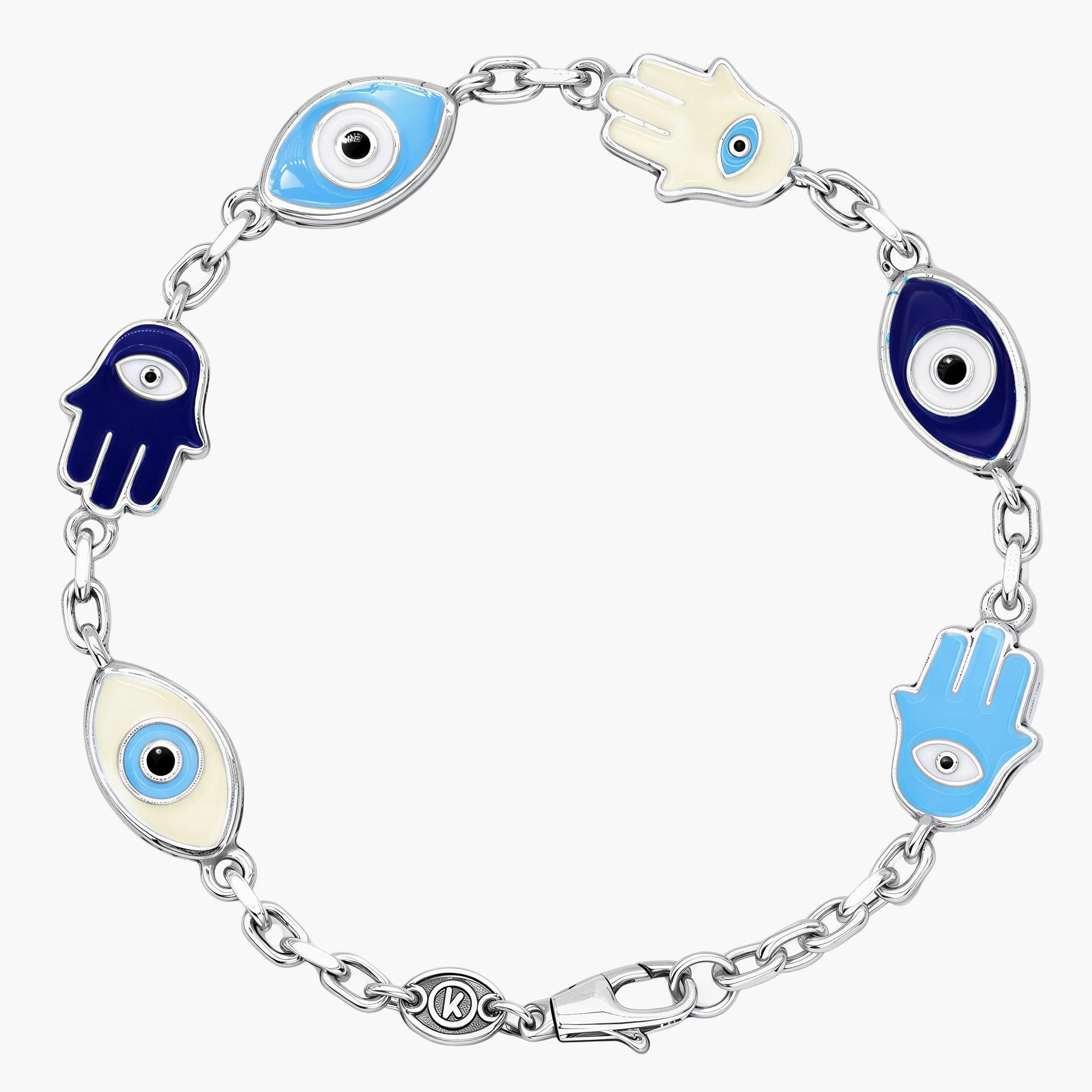 Maxi Enamelled Evil Eye And Hamsa Sterling Silver Bracelet