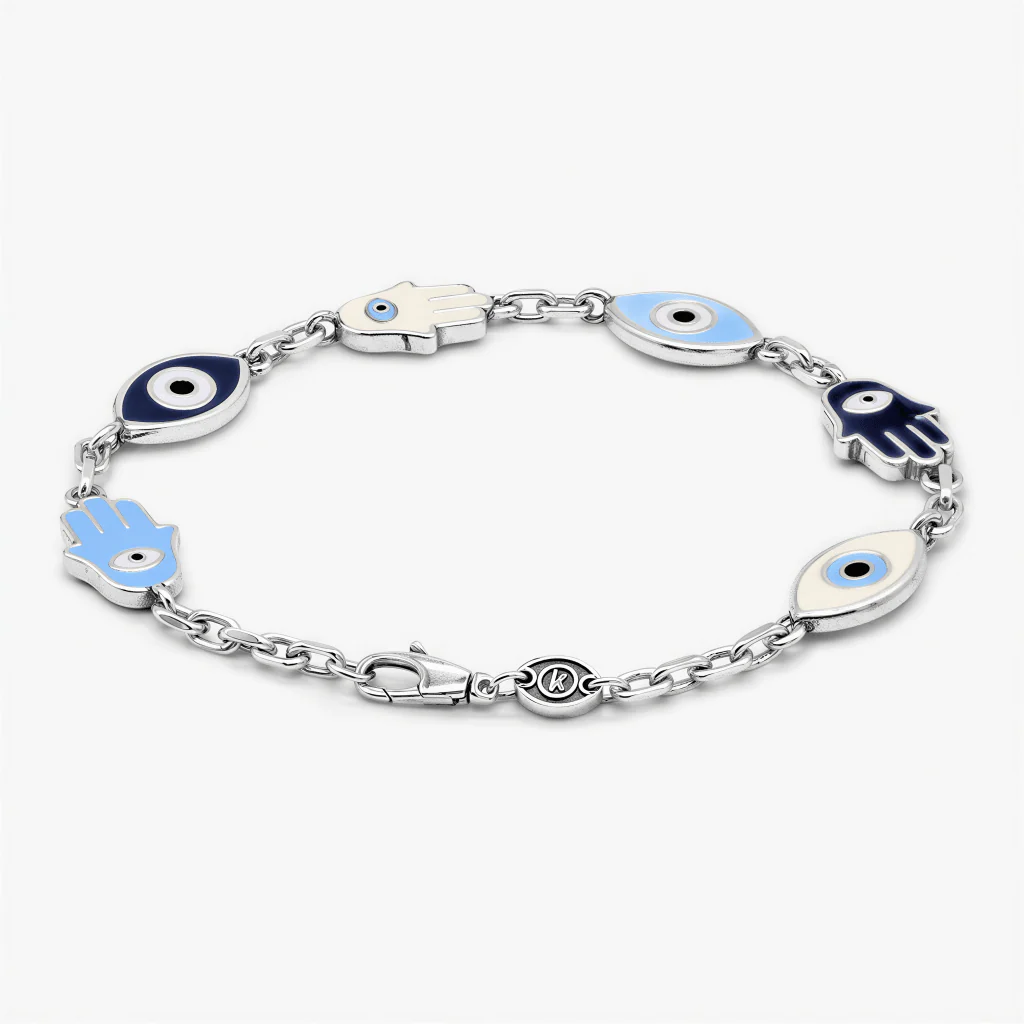 Maxi Enamelled Evil Eye And Hamsa Sterling Silver Bracelet - Image 2