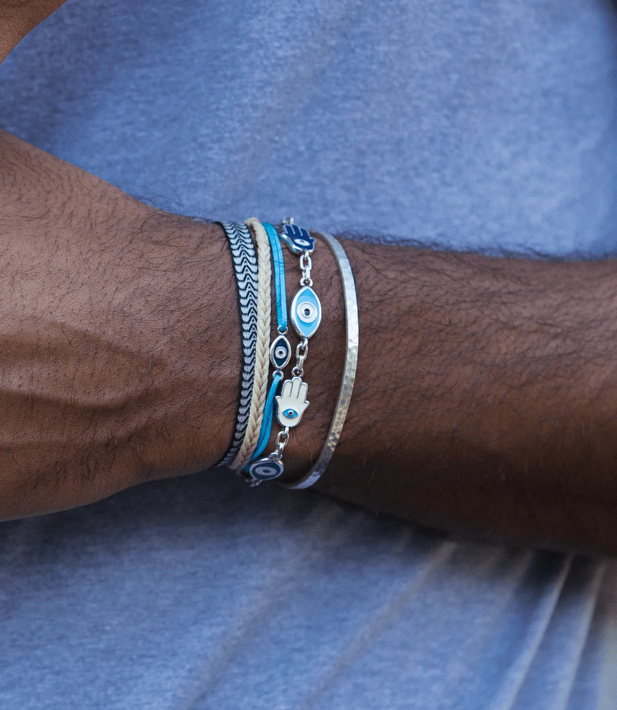 Maxi Enamelled Evil Eye And Hamsa Sterling Silver Bracelet - Image 3