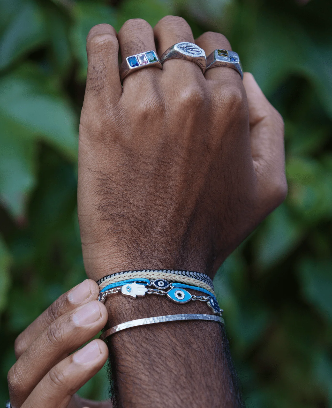 Maxi Enamelled Evil Eye And Hamsa Sterling Silver Bracelet - Image 4